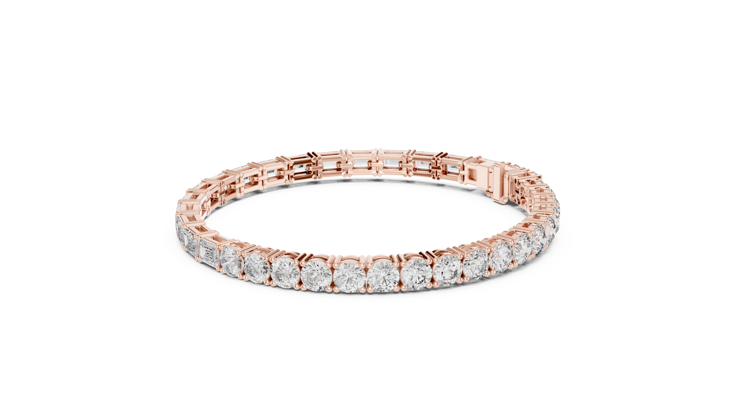 Half Emerald & Half Round  Lab-Grown Diamond Tennis Bracelet in 18K Gold | 11 Carat