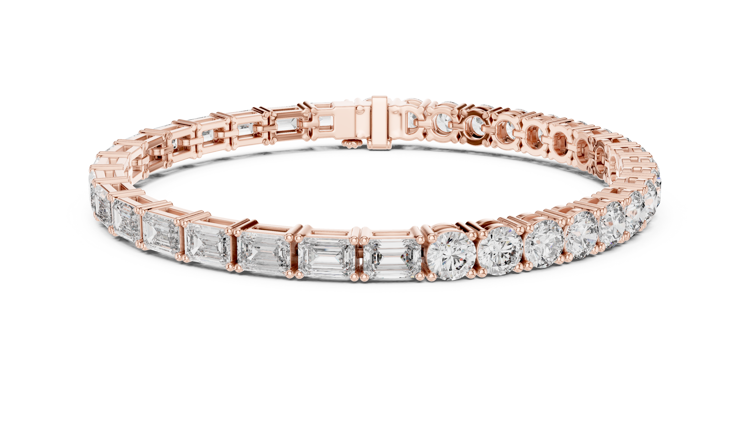 Half Emerald & Half Round  Lab-Grown Diamond Tennis Bracelet in 18K Gold | 11 Carat