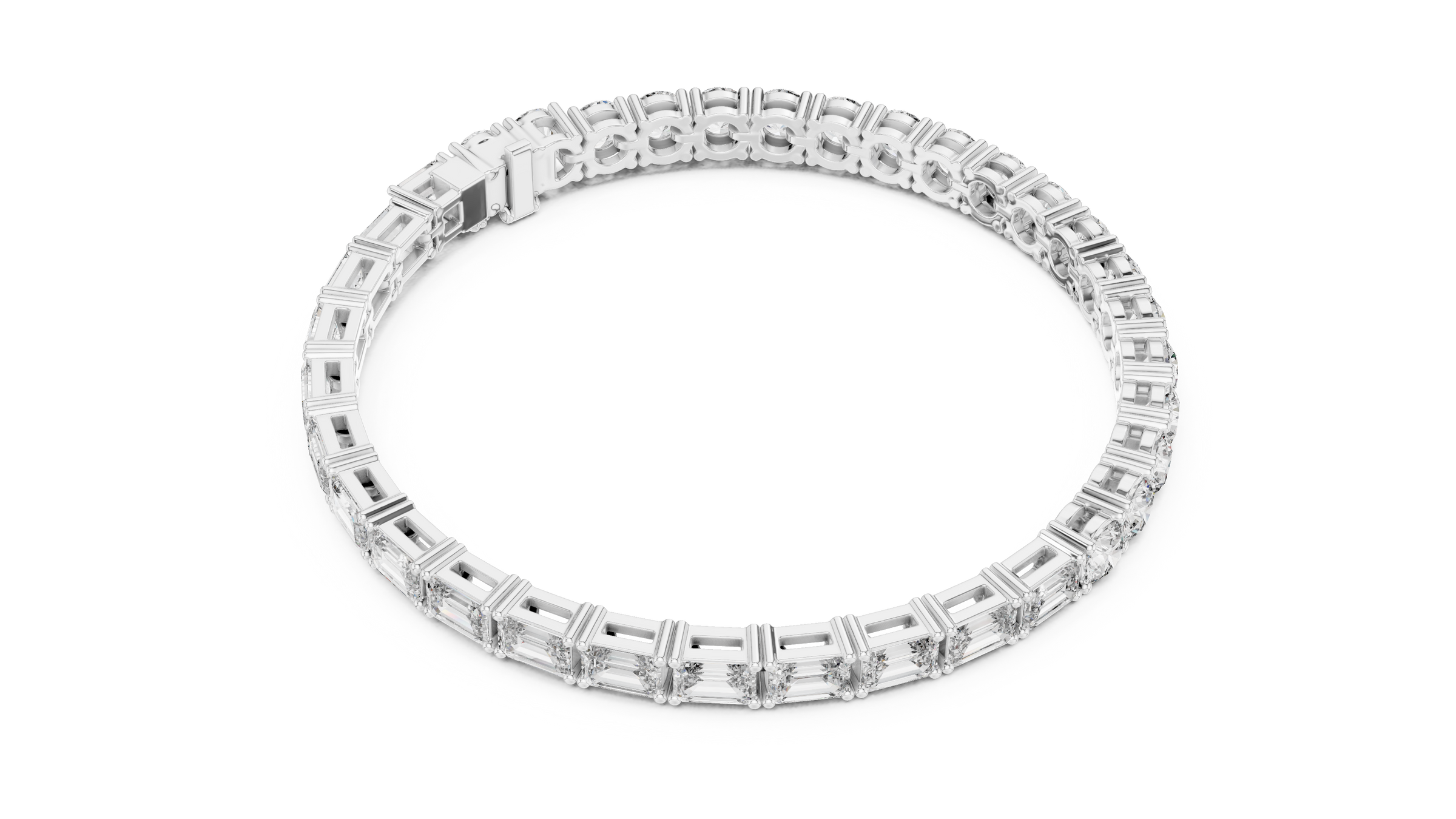 Half Emerald & Half Round  Lab-Grown Diamond Tennis Bracelet in 18K Gold | 11 Carat