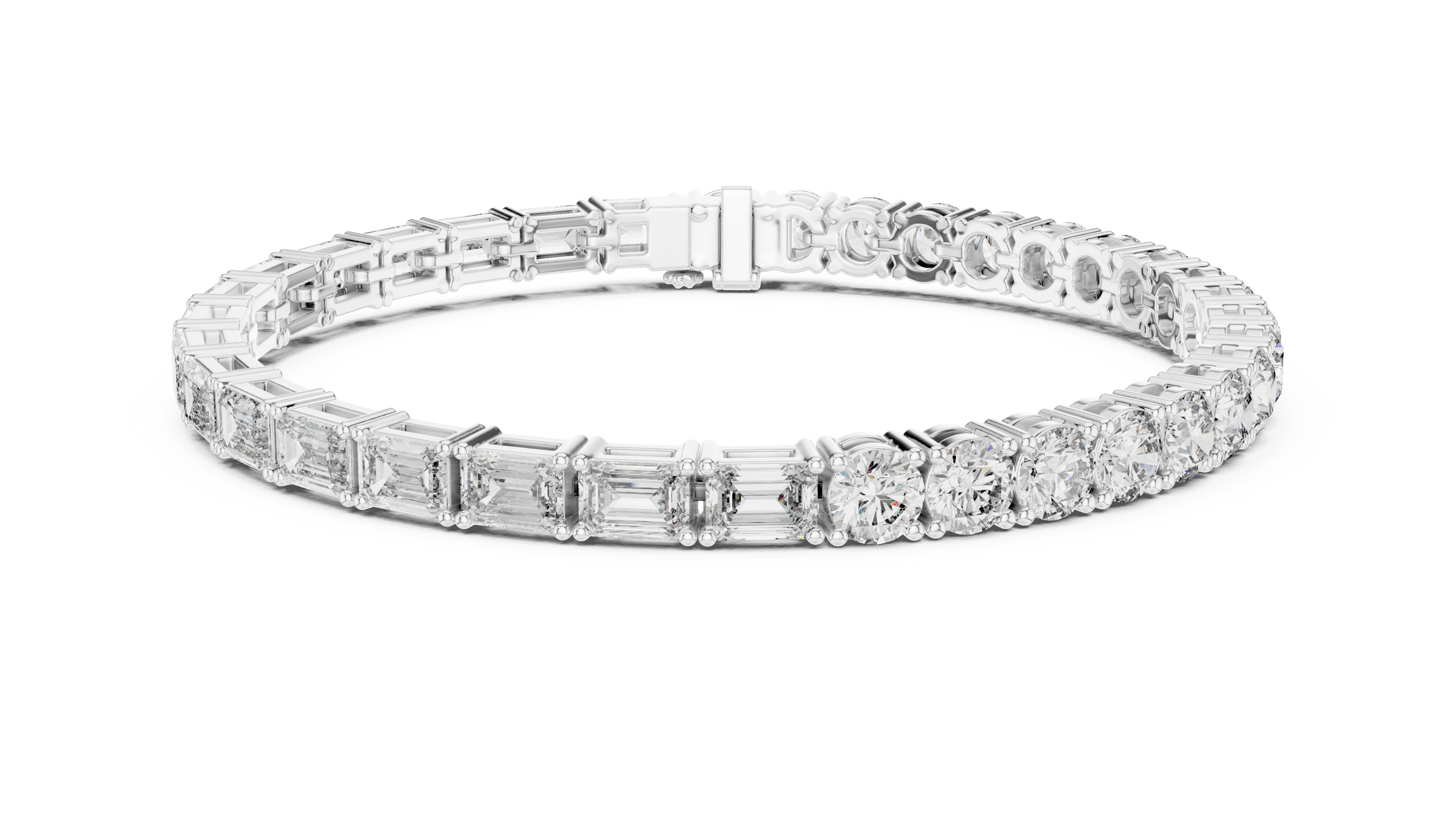 Half Emerald & Half Round  Lab-Grown Diamond Tennis Bracelet in 18K Gold | 11 Carat