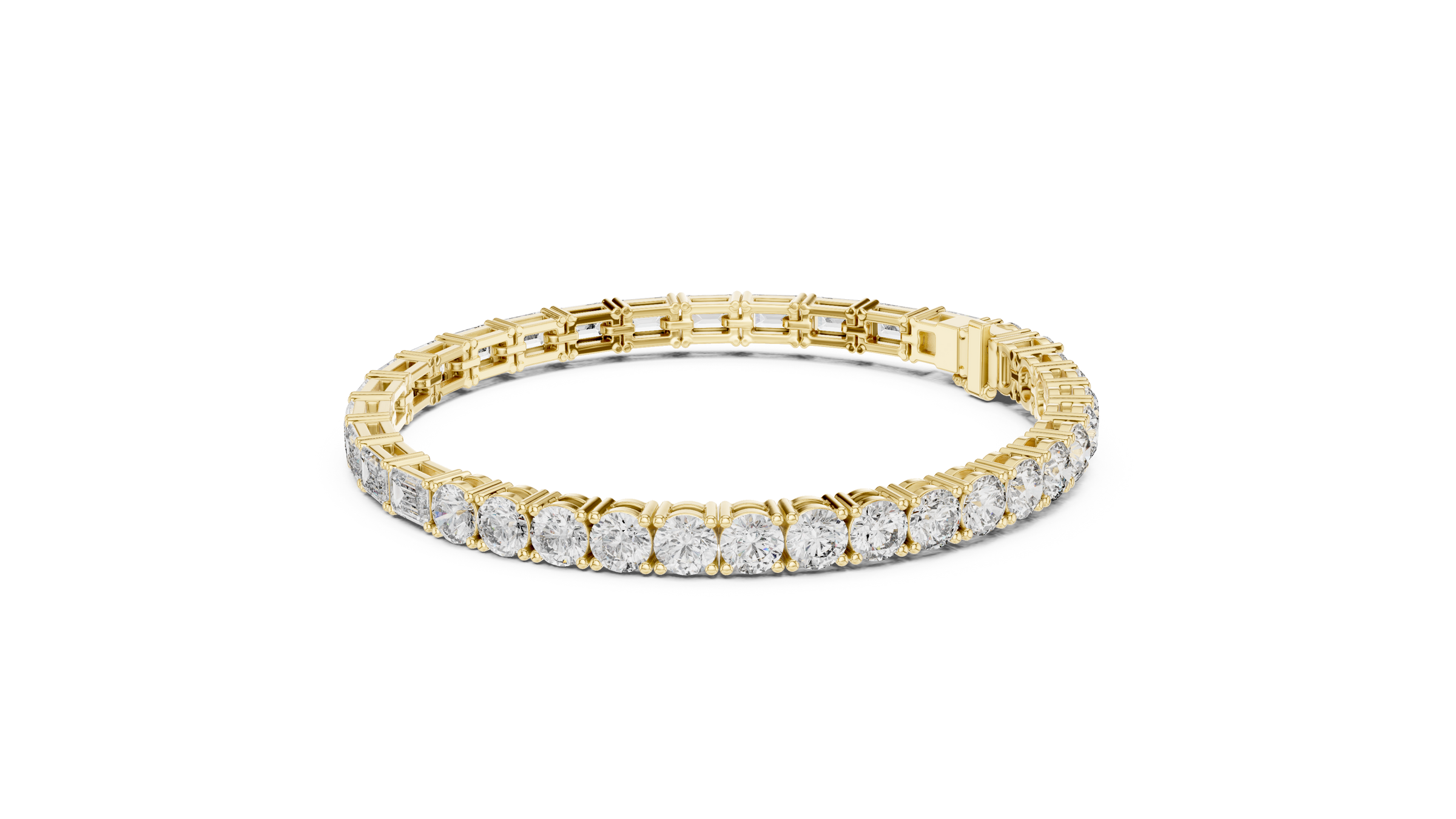 Half Emerald & Half Round  Lab-Grown Diamond Tennis Bracelet in 18K Gold | 11 Carat