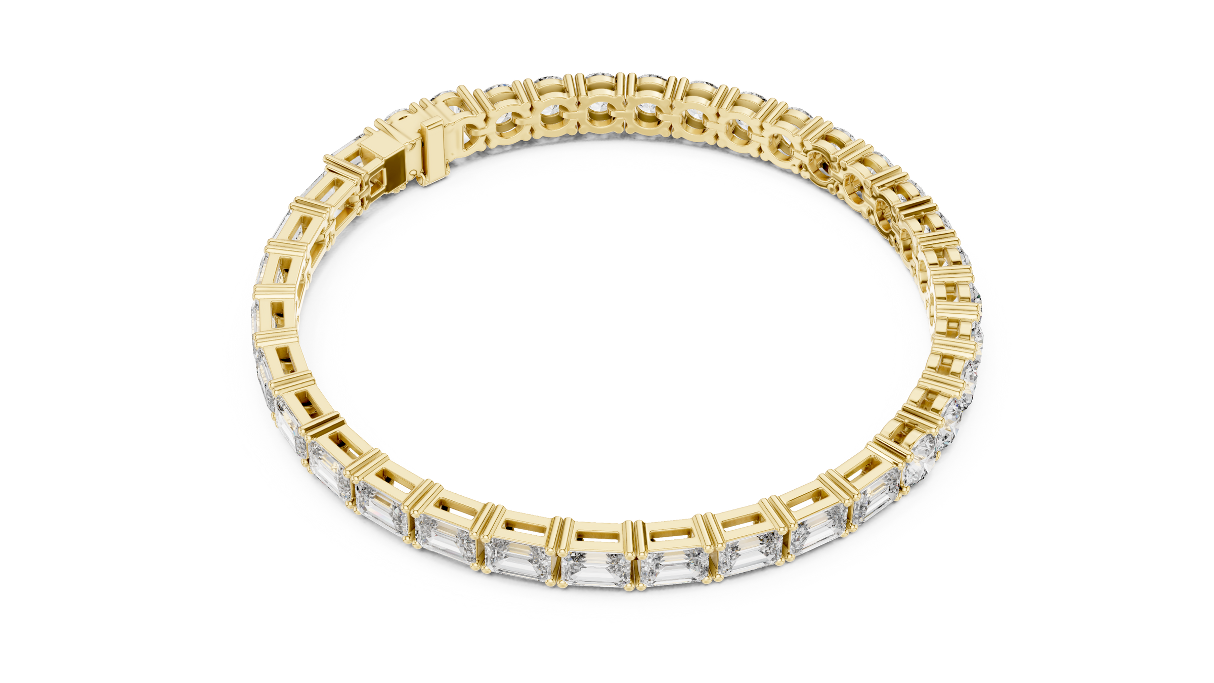 Half Emerald & Half Round  Lab-Grown Diamond Tennis Bracelet in 18K Gold | 11 Carat