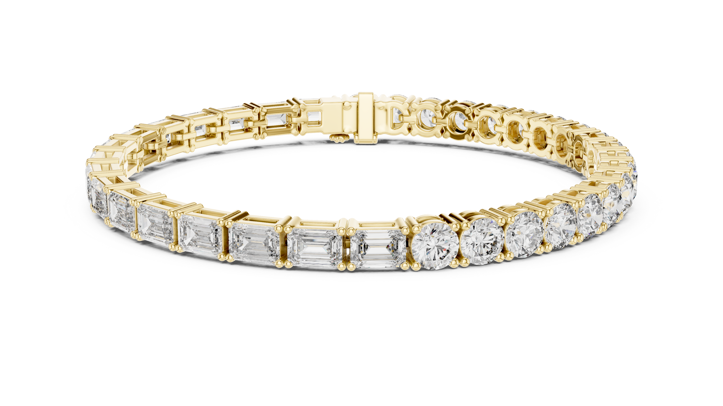 Half Emerald & Half Round  Lab-Grown Diamond Tennis Bracelet in 18K Gold | 11 Carat