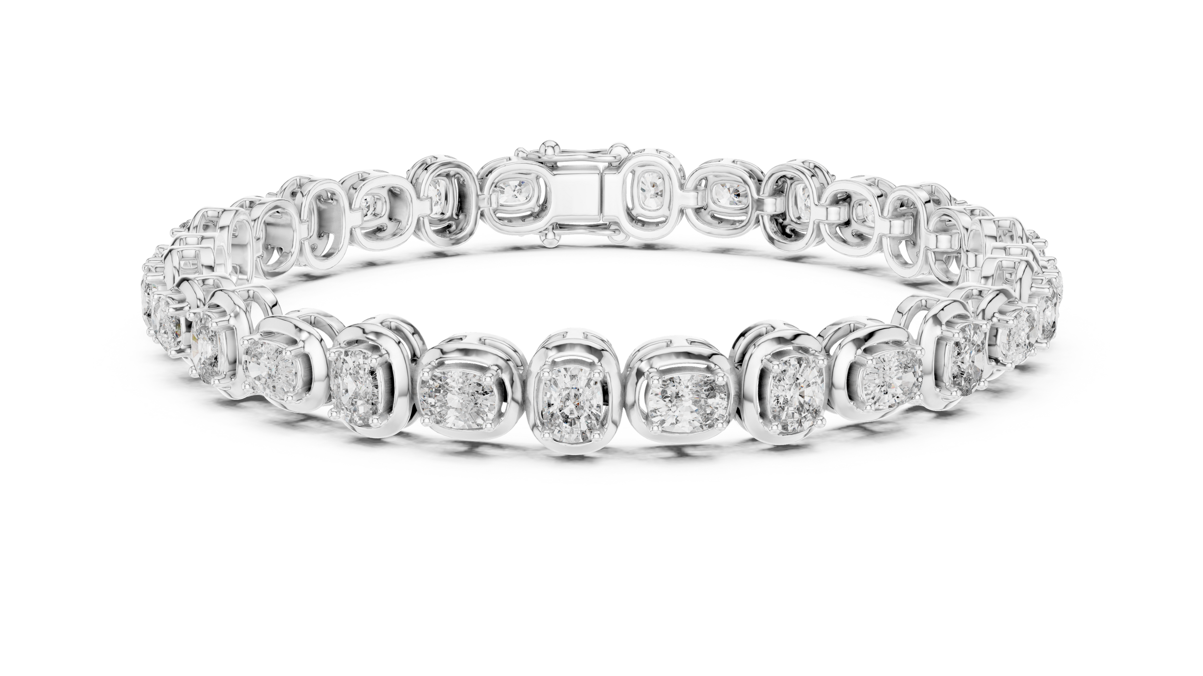 Bezel Style Cushion Lab - Grown Diamond Tennis Bracelet in 18K Gold | 5.6 Carat
