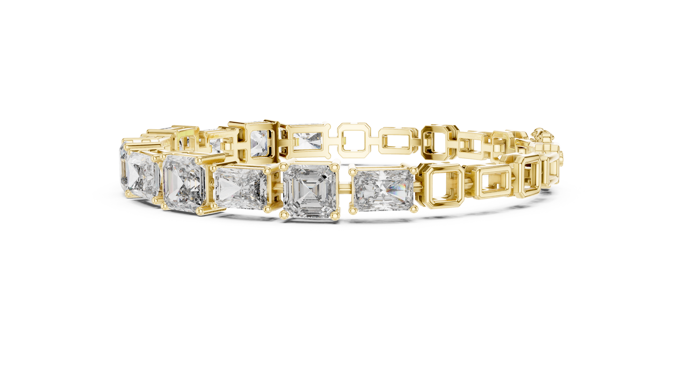 Radiant & Square Emerald Lab-Grown Diamond Tennis Bracelet in 18K Gold | 12.5 Carat