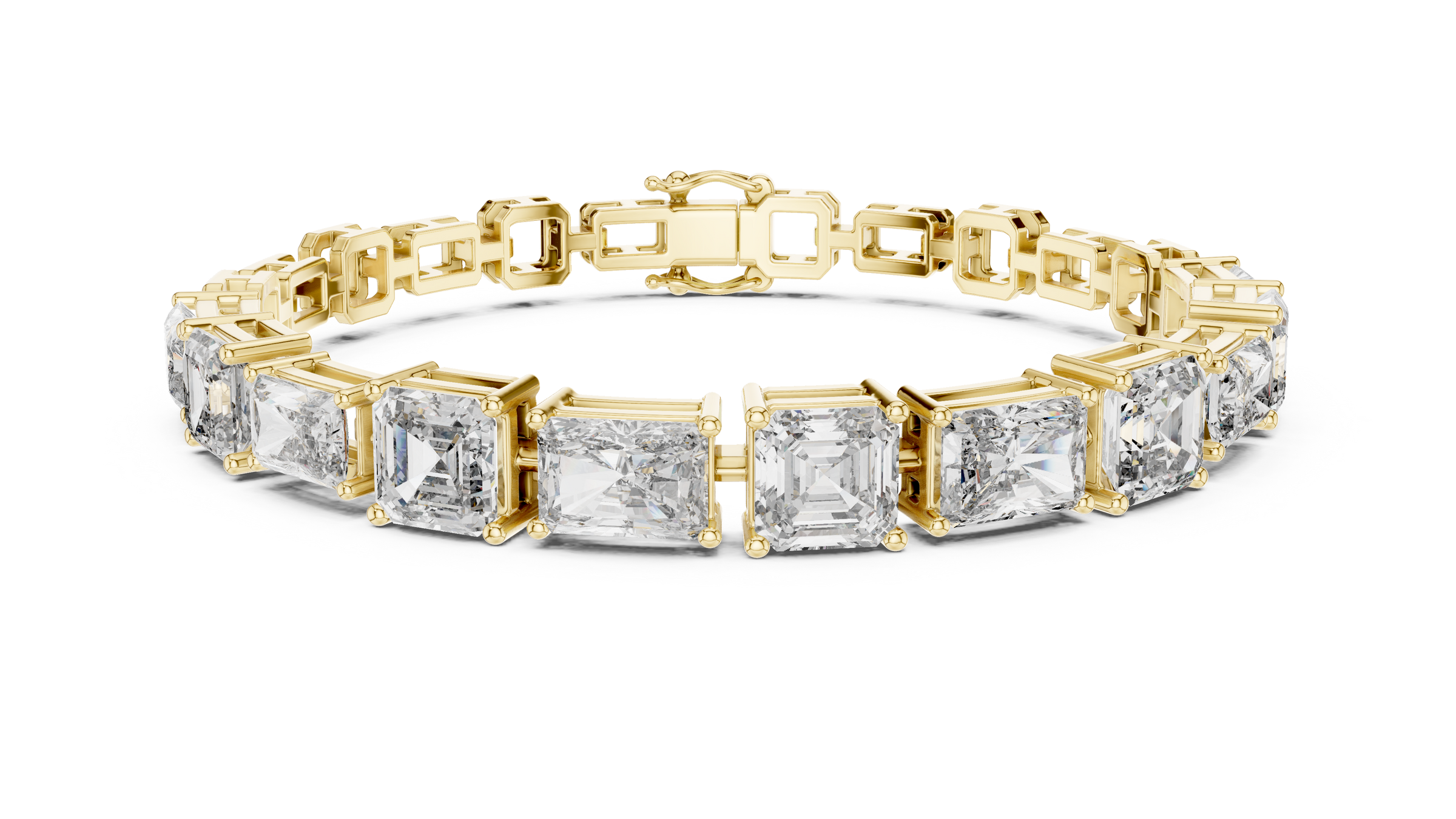 Radiant & Square Emerald Lab-Grown Diamond Tennis Bracelet in 18K Gold | 12.5 Carat