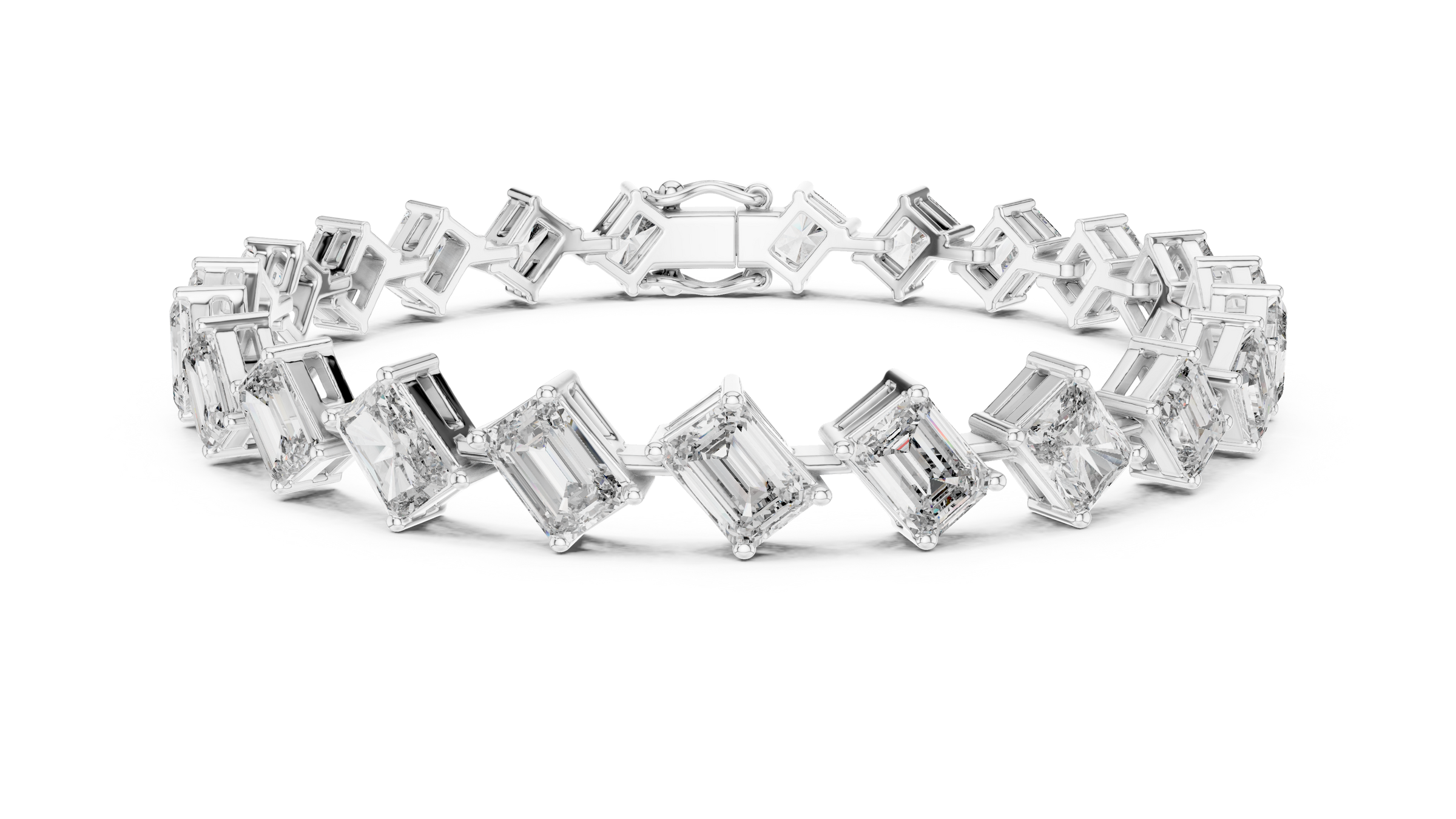 Graduated Radiant & Emerald Lab-Grown Diamond Tennis Bracelet in 18K Gold | 12.5 Carat