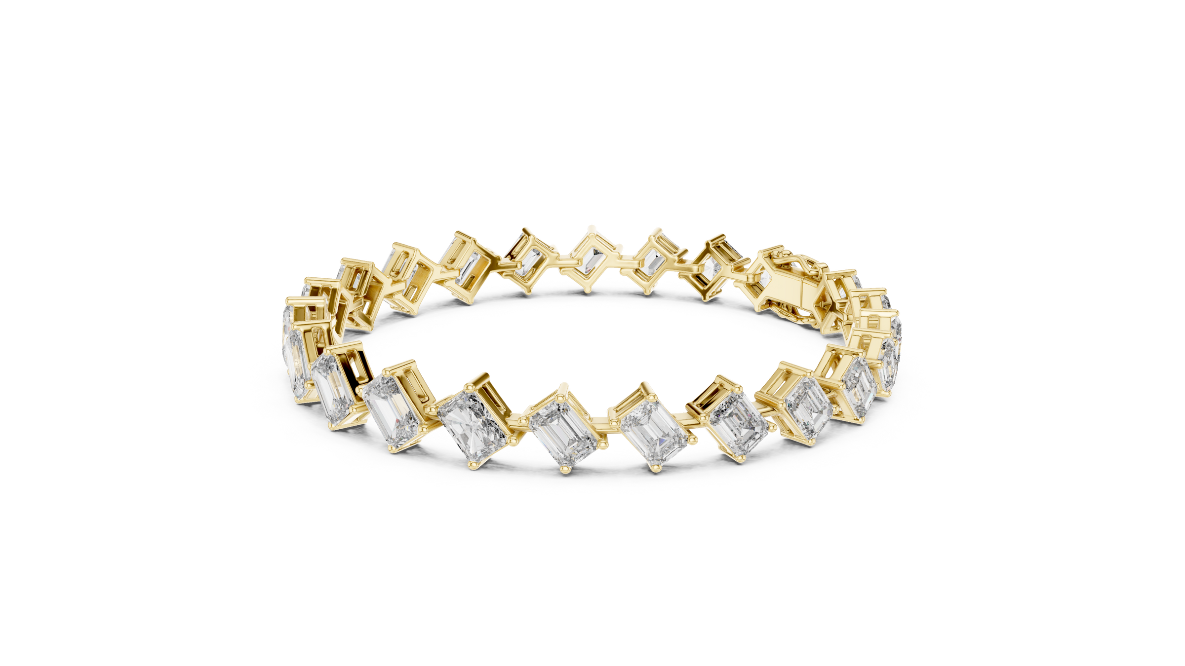 Graduated Radiant & Emerald Lab-Grown Diamond Tennis Bracelet in 18K Gold | 12.5 Carat