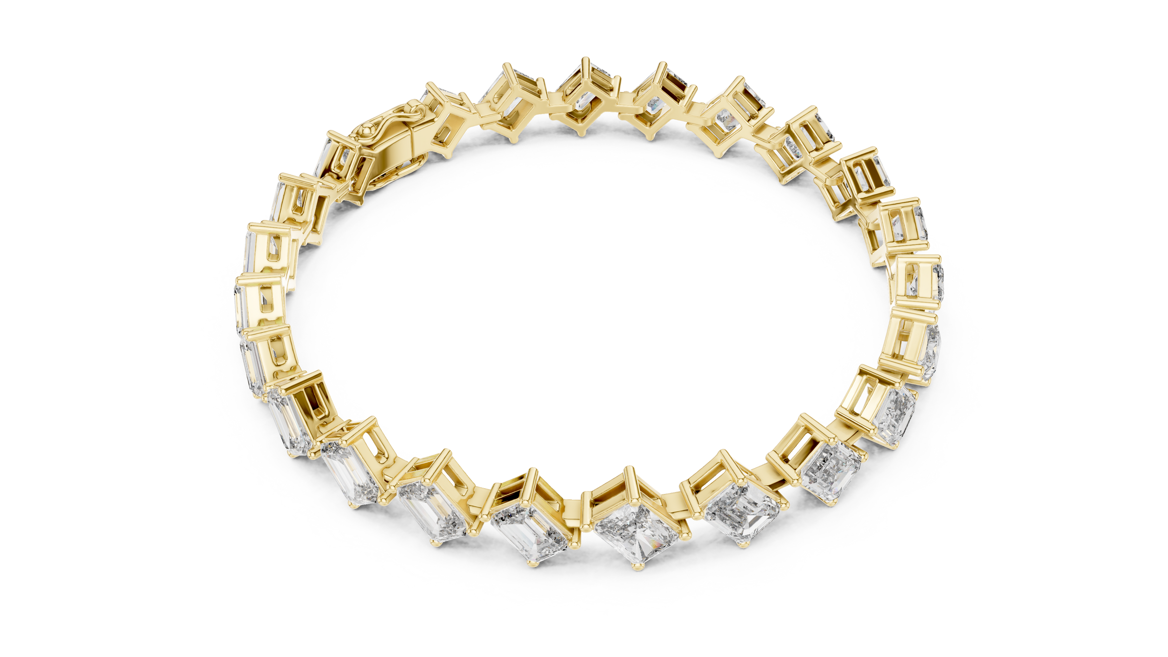 Graduated Radiant & Emerald Lab-Grown Diamond Tennis Bracelet in 18K Gold | 12.5 Carat