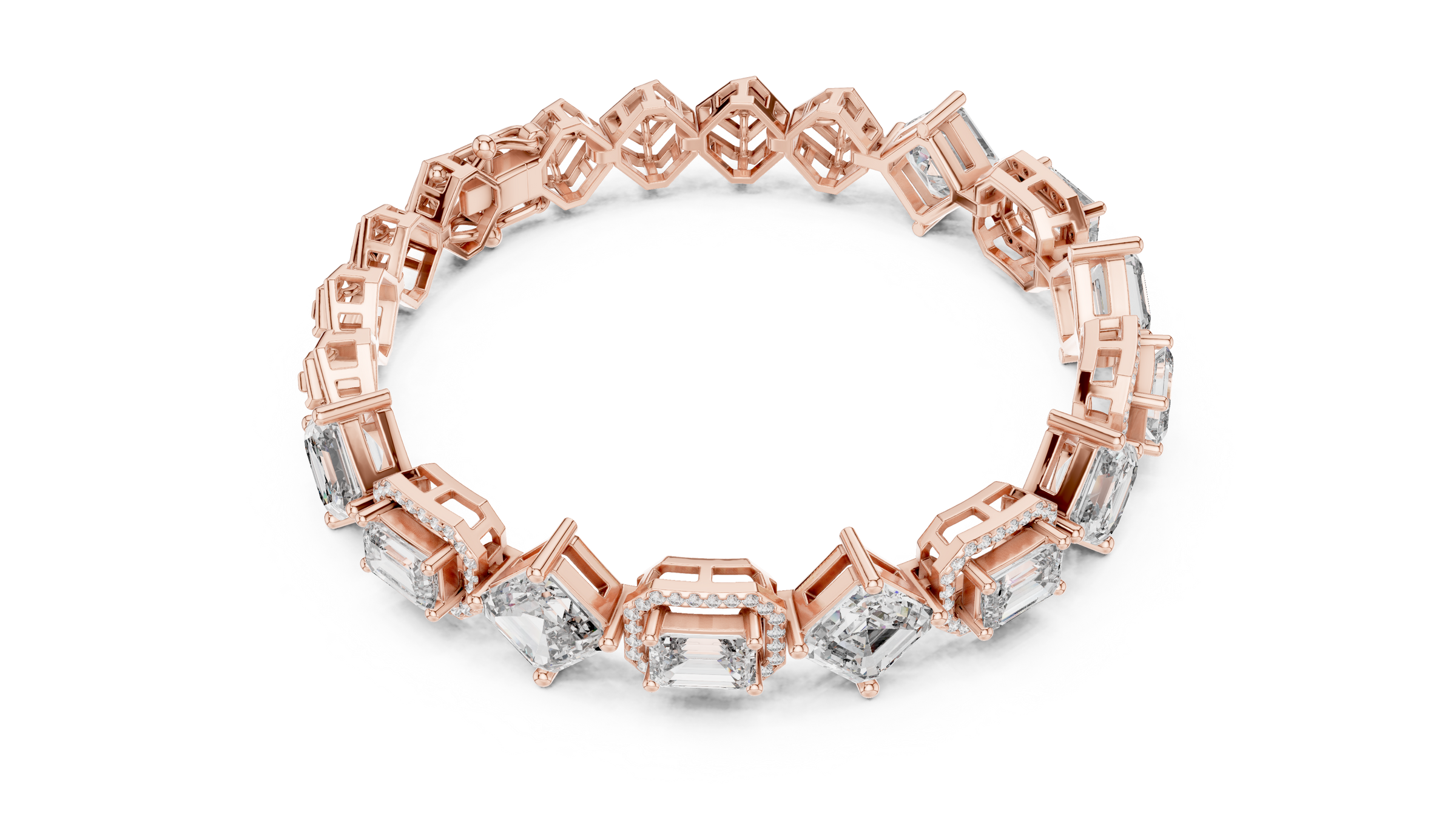 Square Emerald & Emerald With Halo Lab-Grown Diamond Tennis Bracelet in 18K Gold | 11 Carat