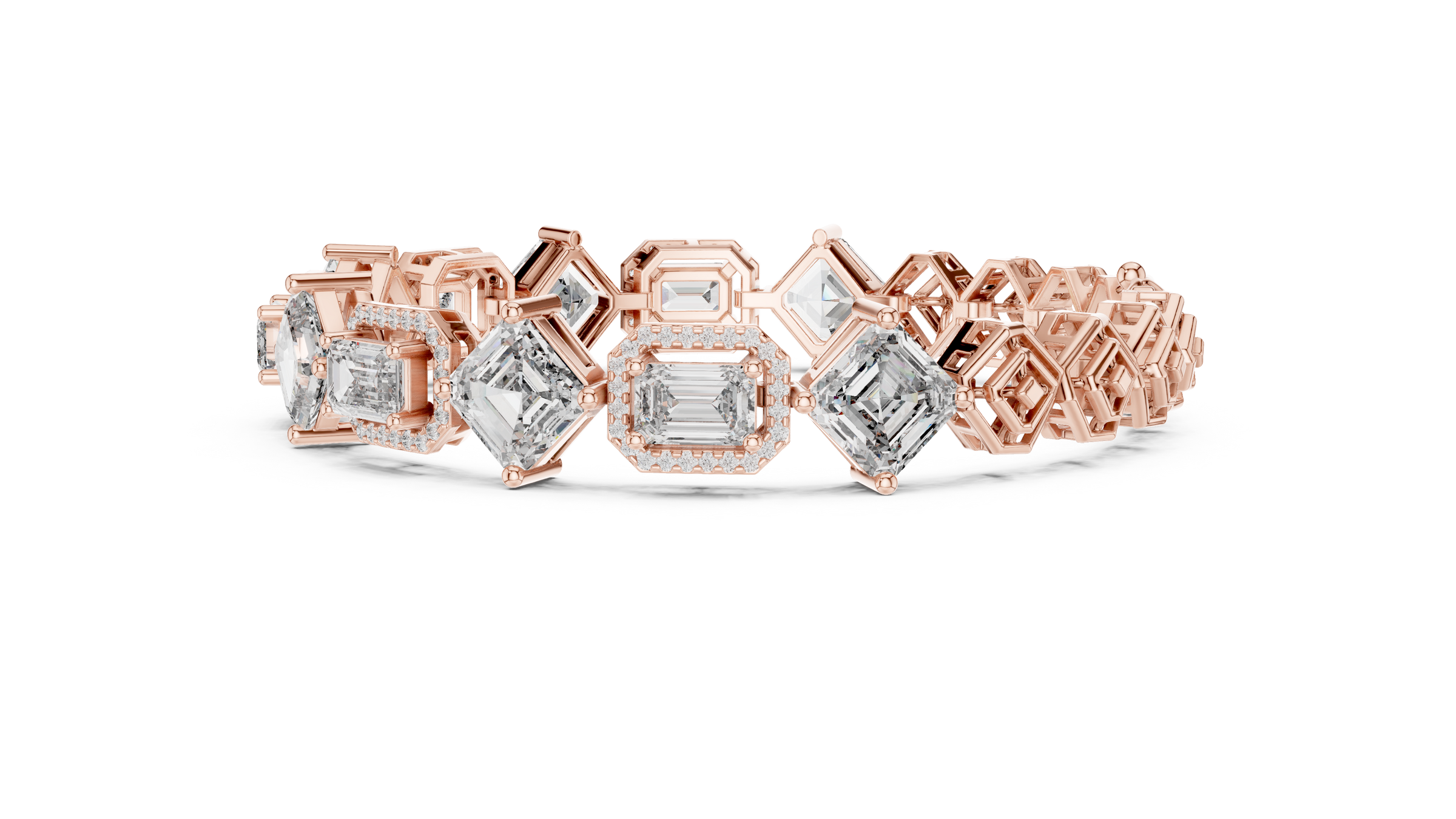 Square Emerald & Emerald With Halo Lab-Grown Diamond Tennis Bracelet in 18K Gold | 11 Carat