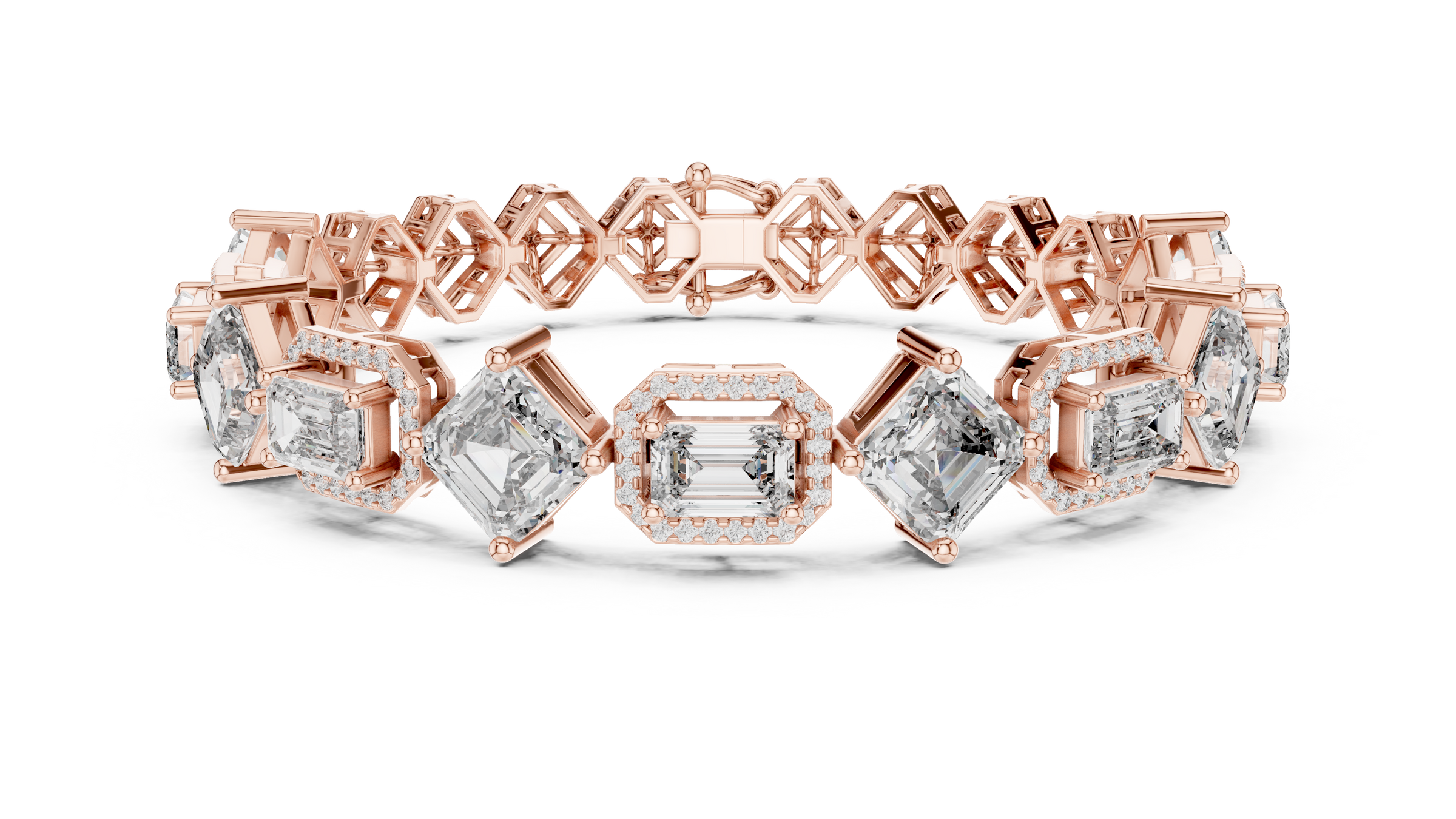 Square Emerald & Emerald With Halo Lab-Grown Diamond Tennis Bracelet in 18K Gold | 11 Carat