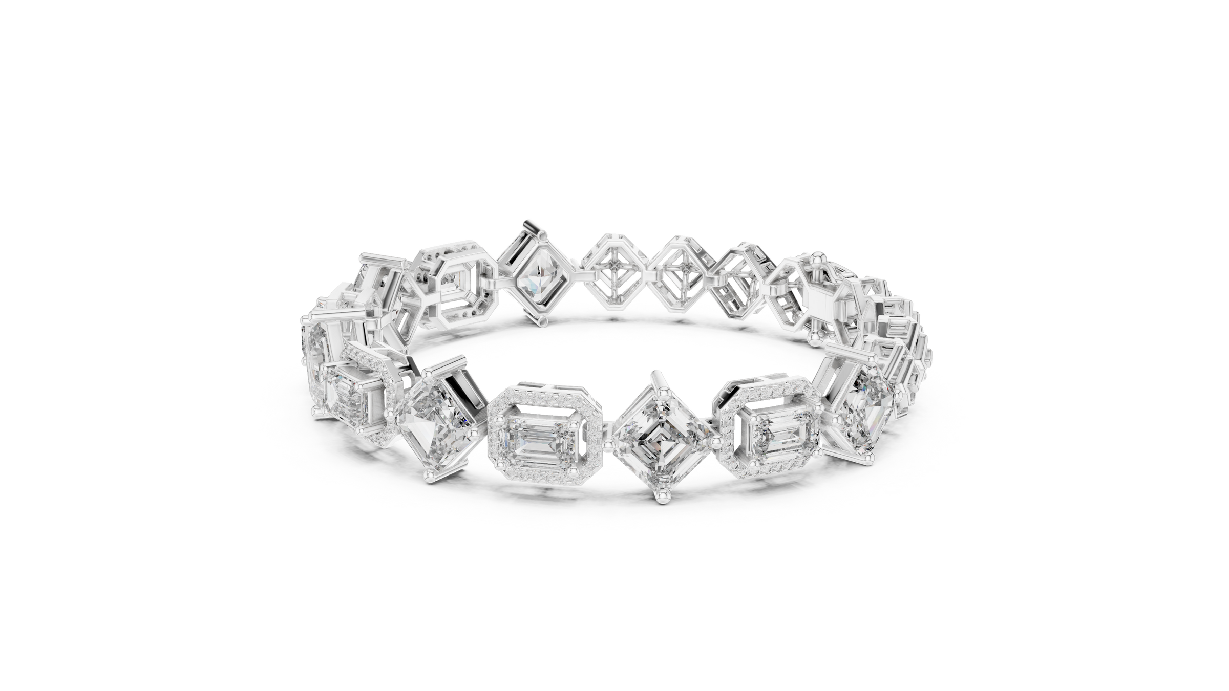 Square Emerald & Emerald With Halo Lab-Grown Diamond Tennis Bracelet in 18K Gold | 11 Carat