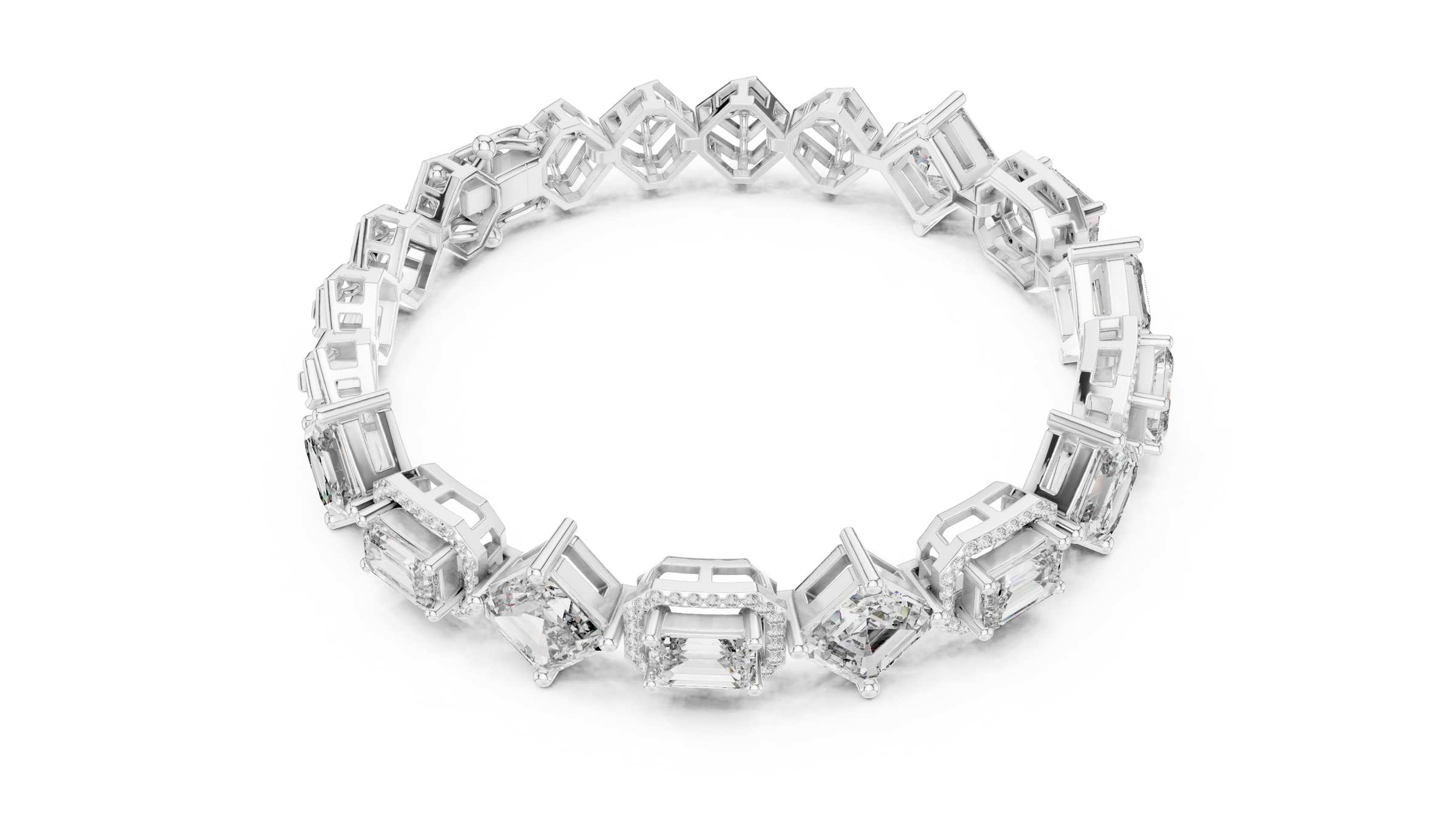 Square Emerald & Emerald With Halo Lab-Grown Diamond Tennis Bracelet in 18K Gold | 11 Carat
