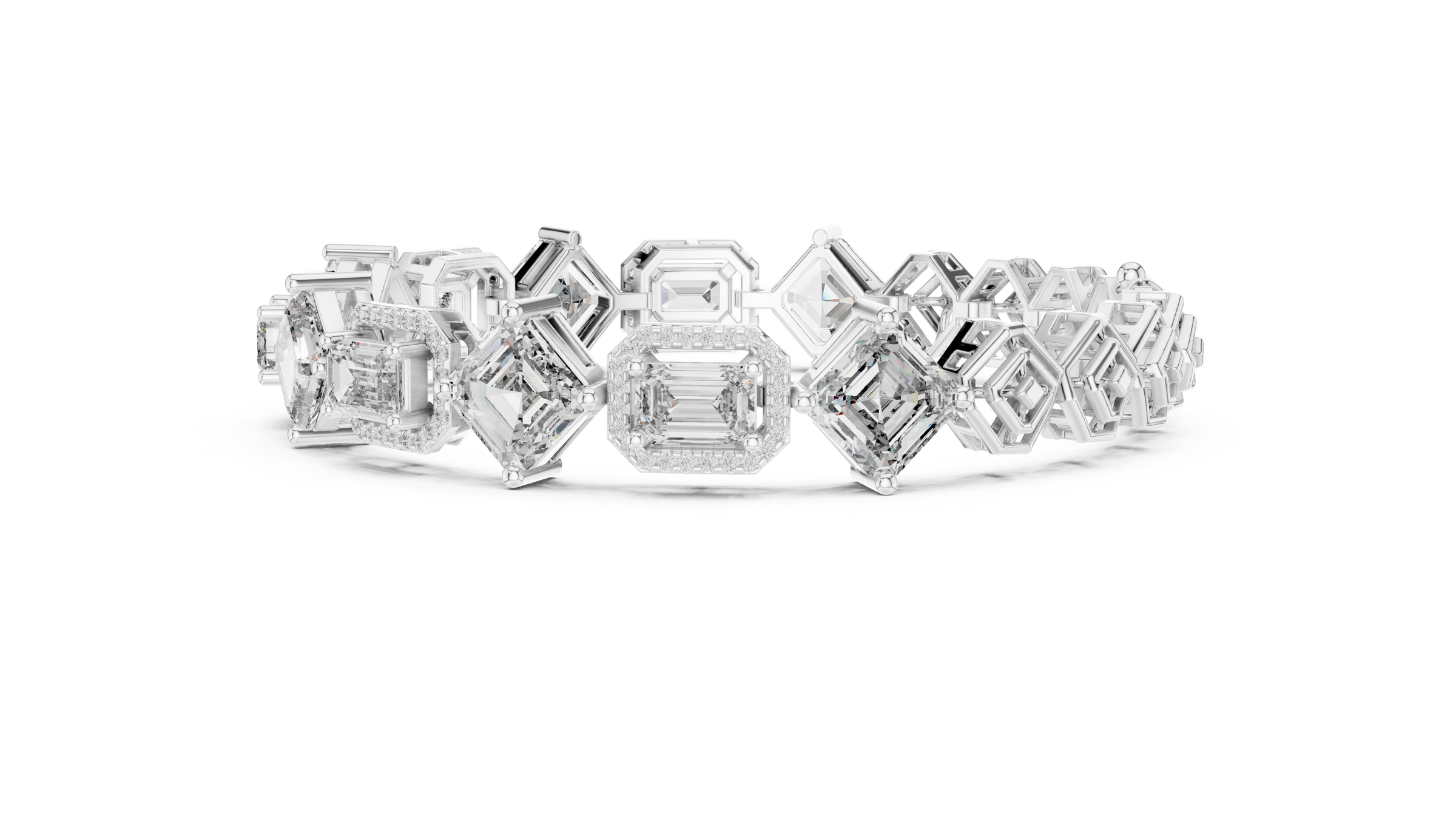 Square Emerald & Emerald With Halo Lab-Grown Diamond Tennis Bracelet in 18K Gold | 11 Carat