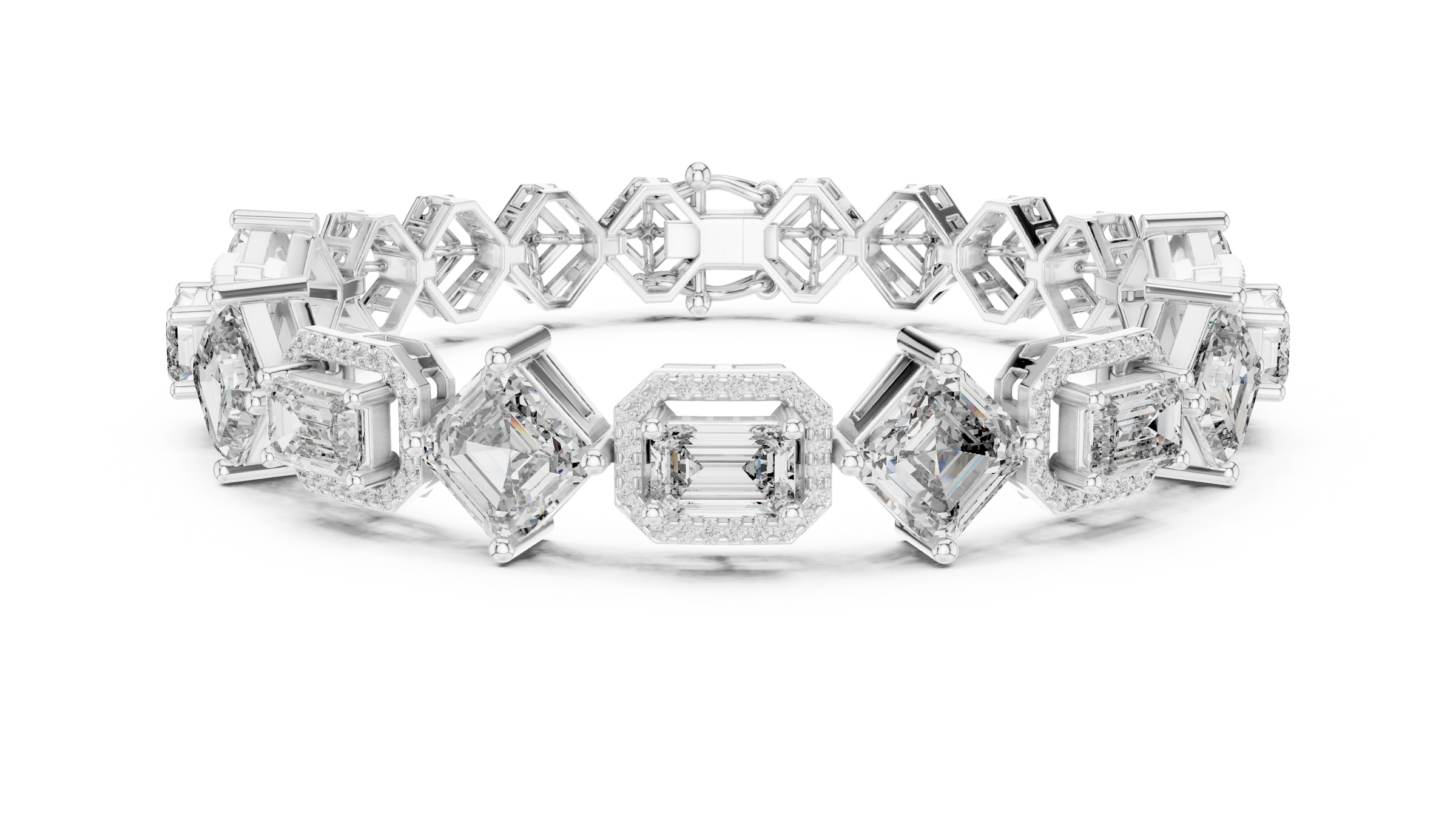 Square Emerald & Emerald With Halo Lab-Grown Diamond Tennis Bracelet in 18K Gold | 11 Carat