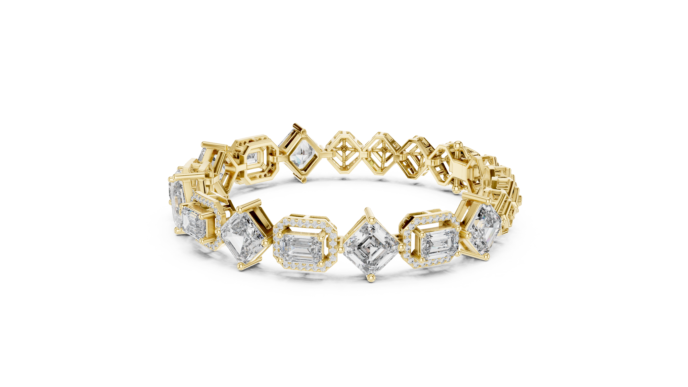 Square Emerald & Emerald With Halo Lab-Grown Diamond Tennis Bracelet in 18K Gold | 11 Carat