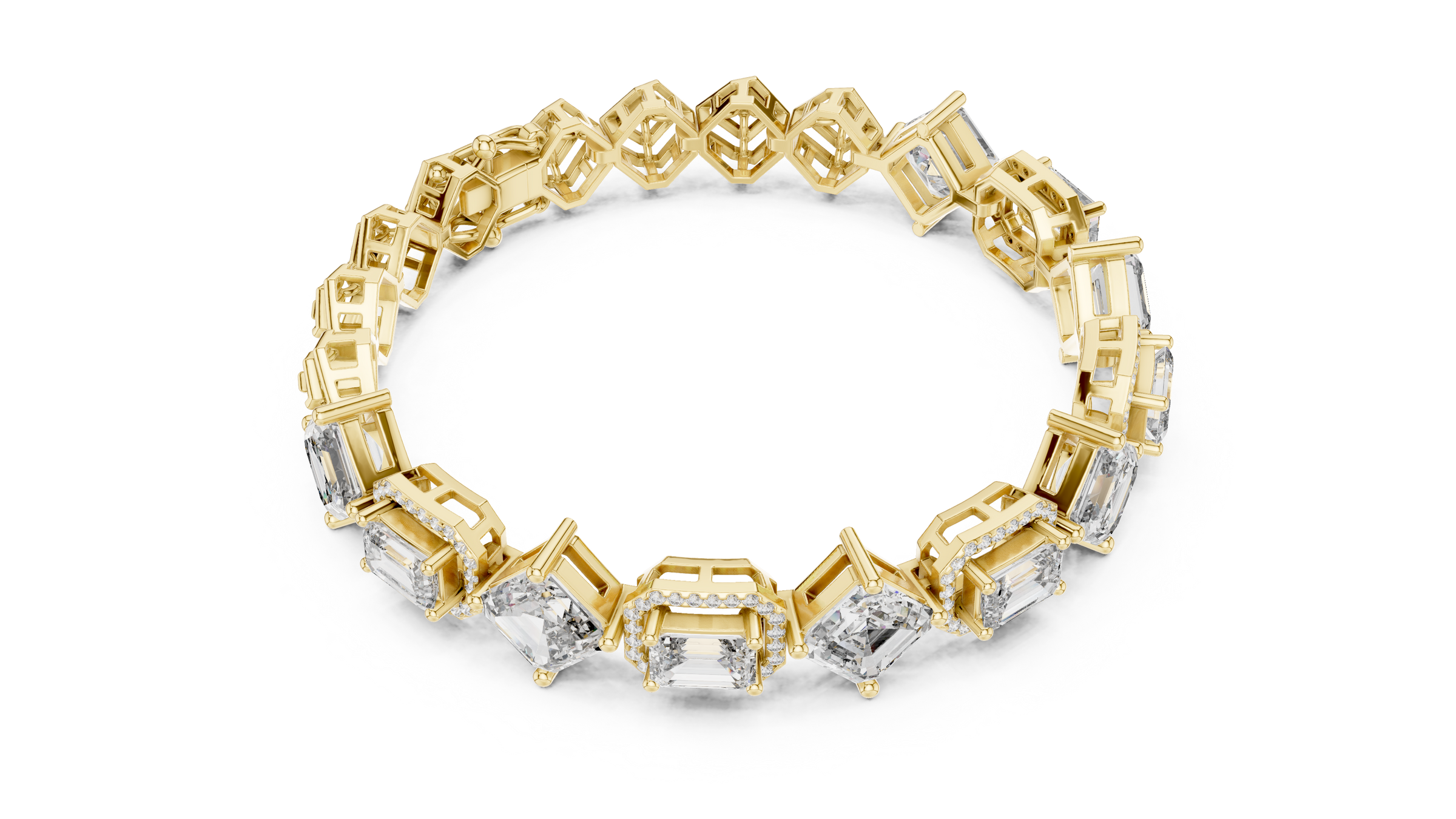 Square Emerald & Emerald With Halo Lab-Grown Diamond Tennis Bracelet in 18K Gold | 11 Carat