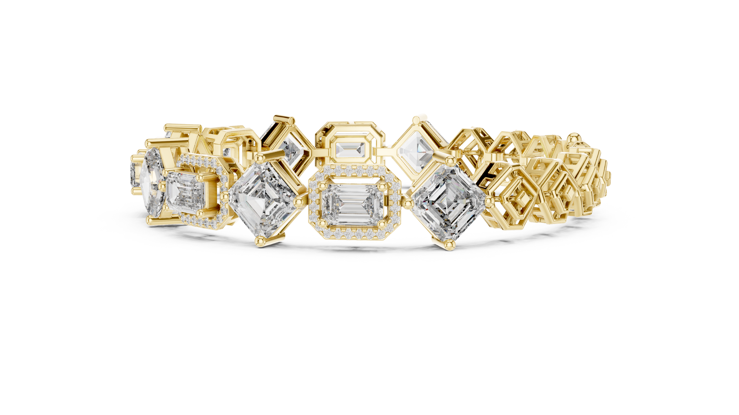 Square Emerald & Emerald With Halo Lab-Grown Diamond Tennis Bracelet in 18K Gold | 11 Carat
