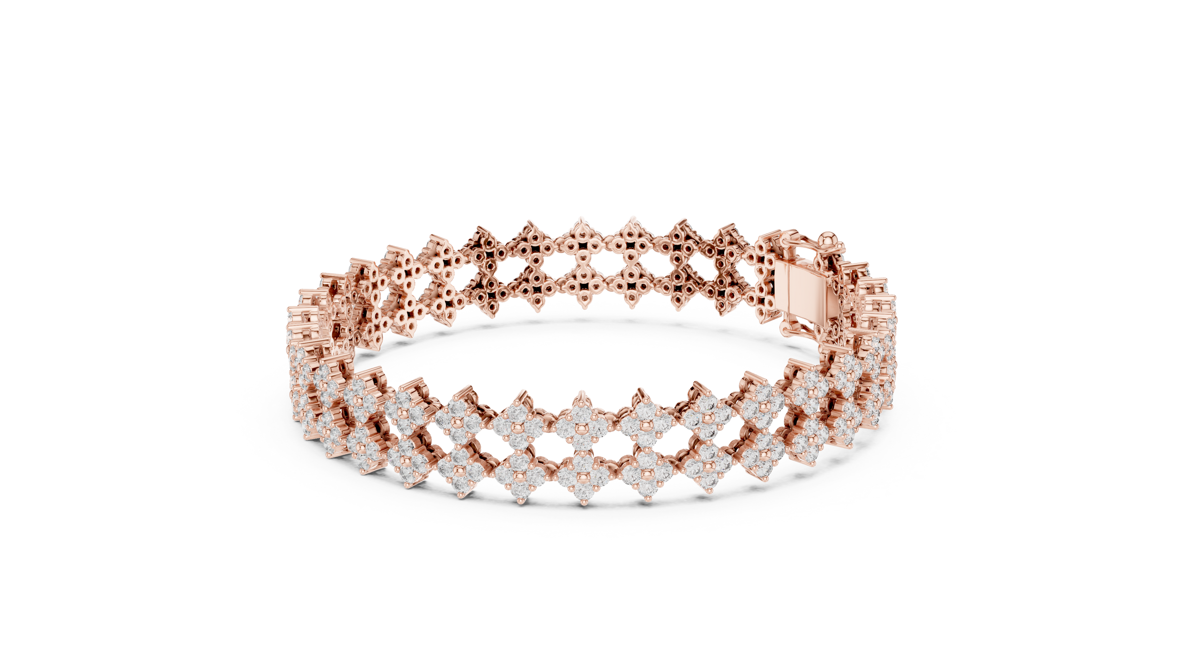 Floral Cluster Round Lab-Grown Diamond Tennis Bracelet in 18K Gold | Double Row Design | 5 Carat