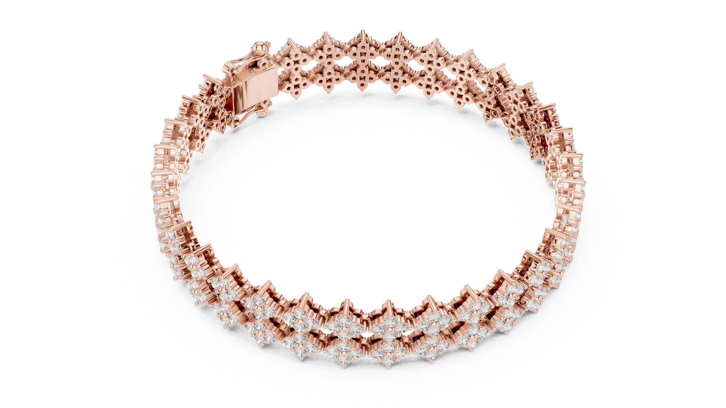 Floral Cluster Round Lab-Grown Diamond Tennis Bracelet in 18K Gold | Double Row Design | 5 Carat