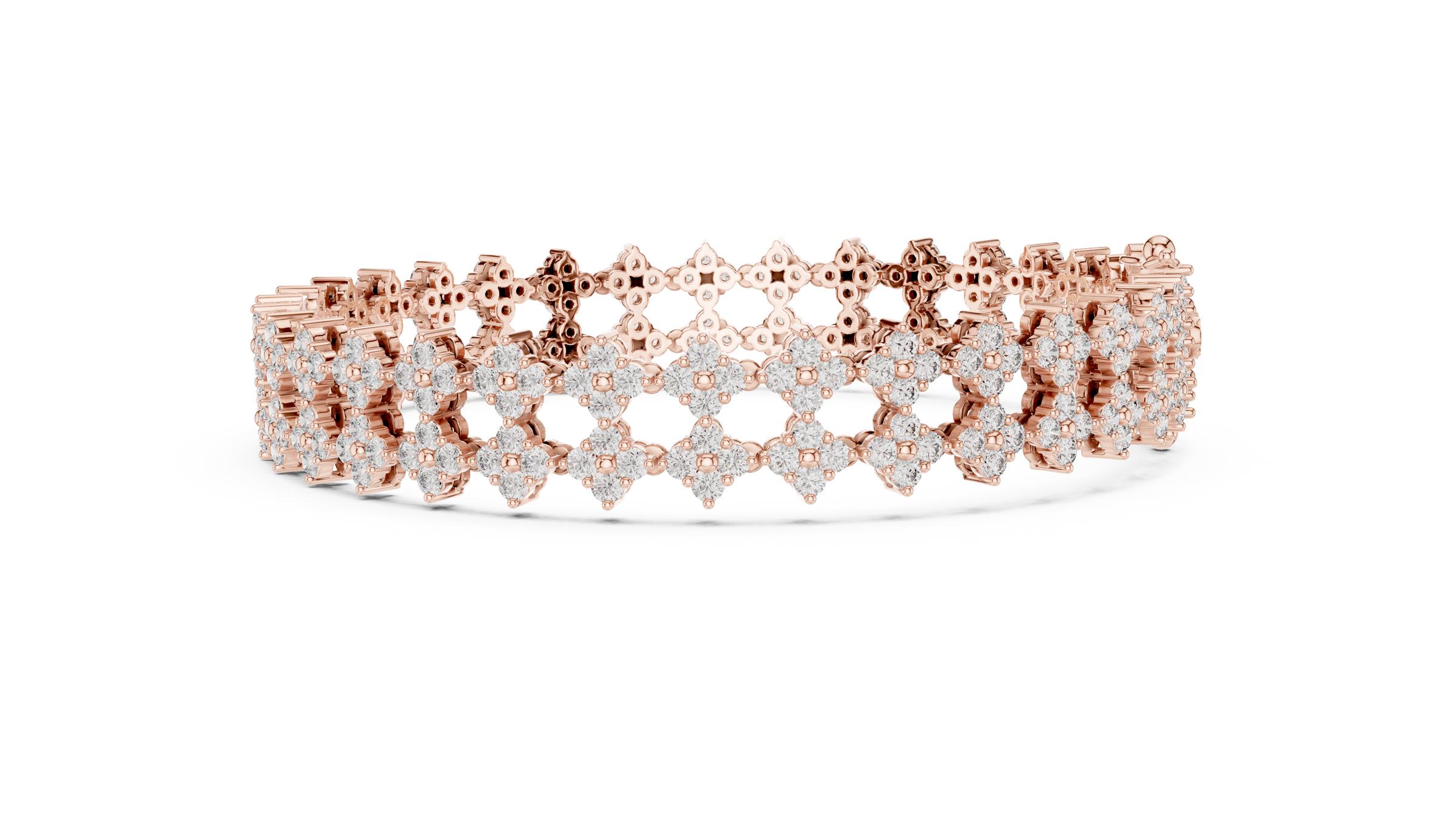 Floral Cluster Round Lab-Grown Diamond Tennis Bracelet in 18K Gold | Double Row Design | 5 Carat