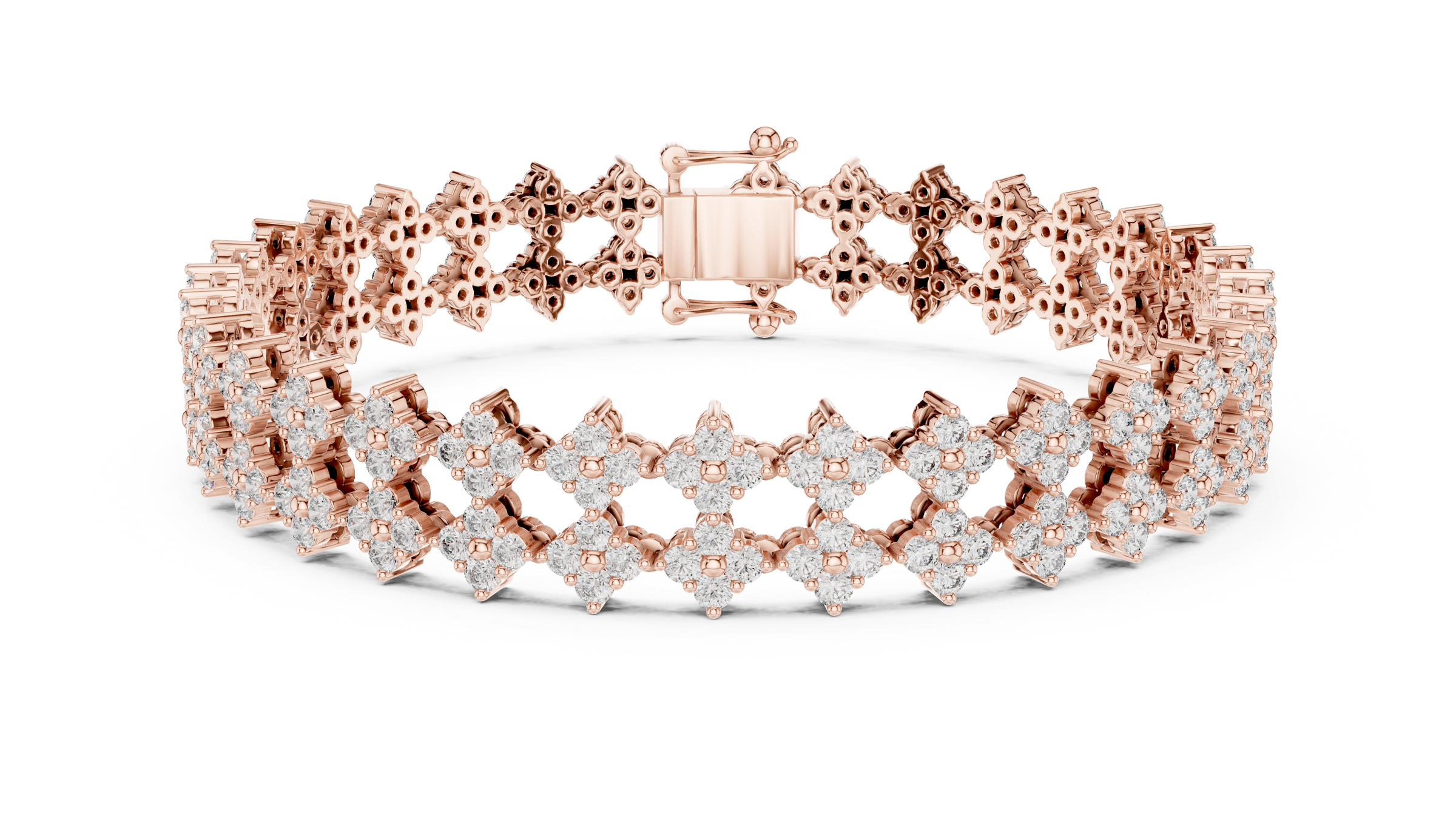 Floral Cluster Round Lab-Grown Diamond Tennis Bracelet in 18K Gold | Double Row Design | 5 Carat