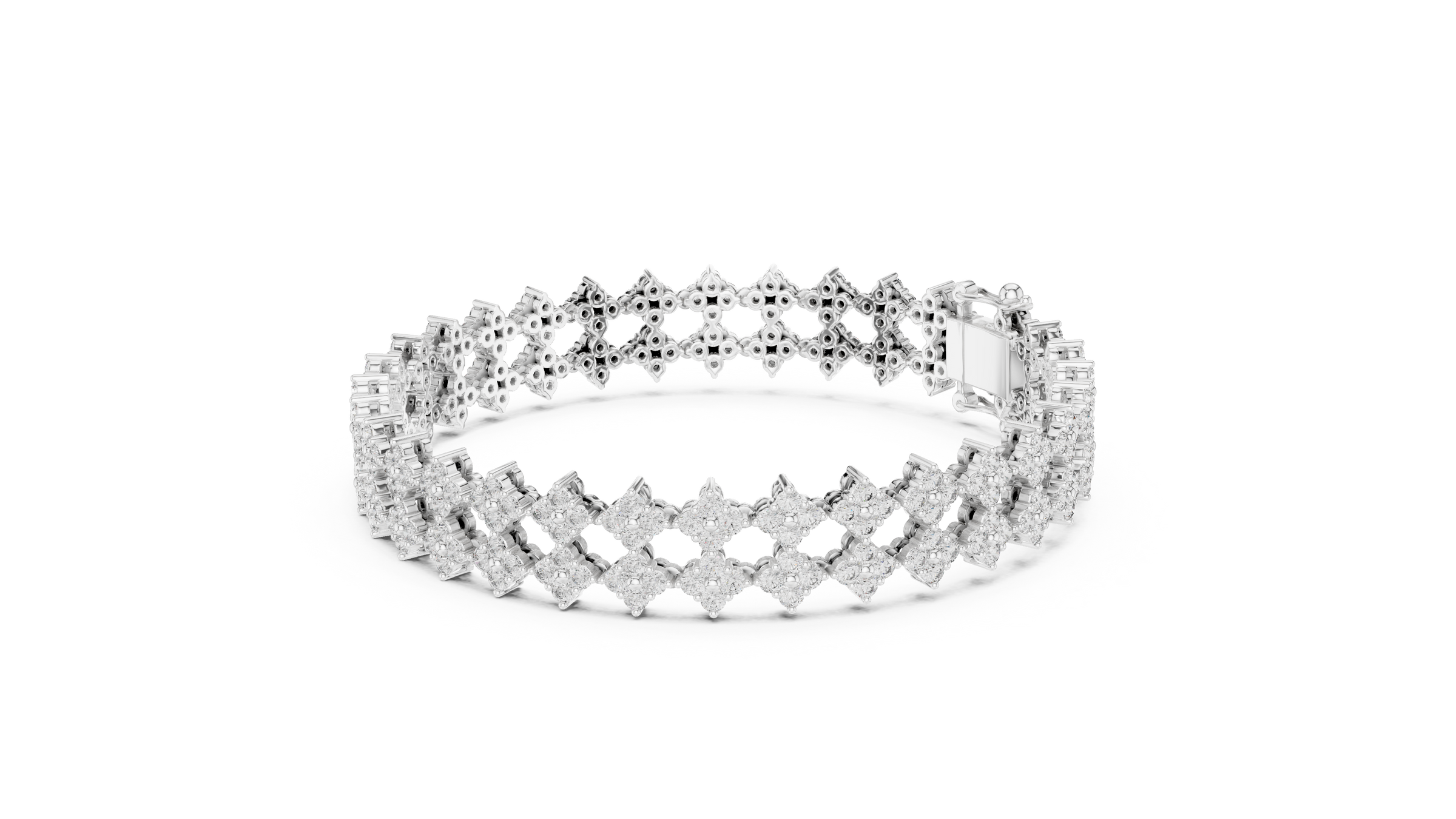 Floral Cluster Round Lab-Grown Diamond Tennis Bracelet in 18K Gold | Double Row Design | 5 Carat