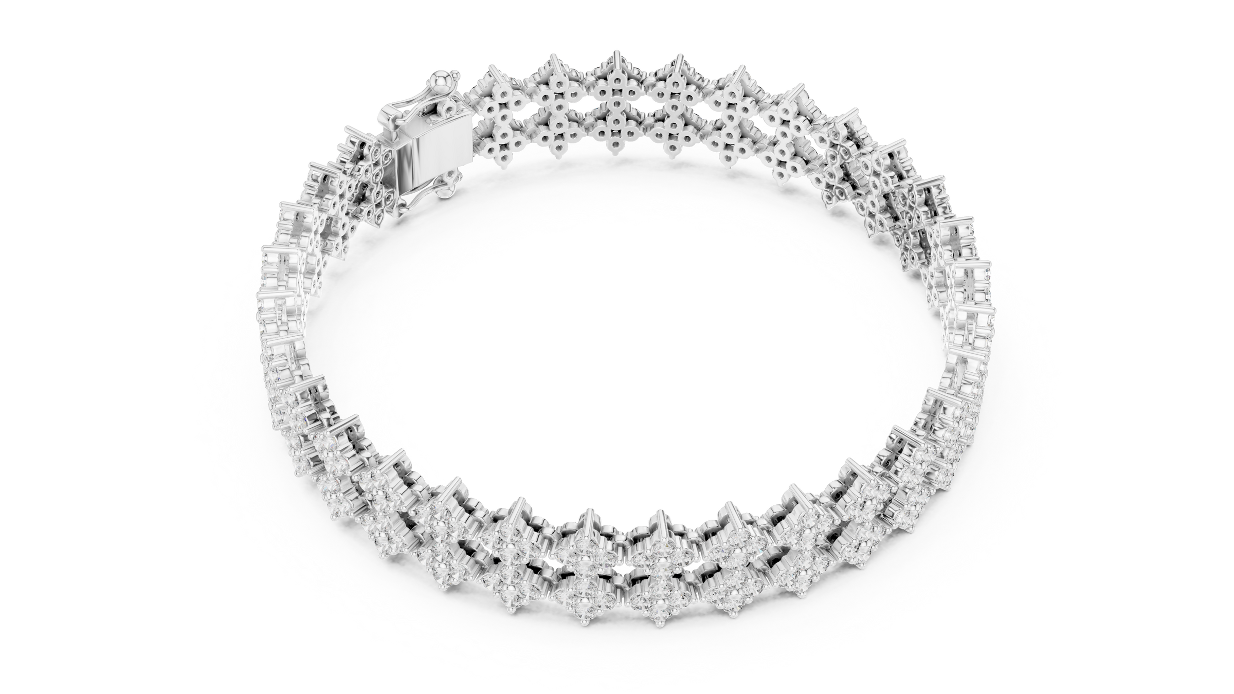 Floral Cluster Round Lab-Grown Diamond Tennis Bracelet in 18K Gold | Double Row Design | 5 Carat