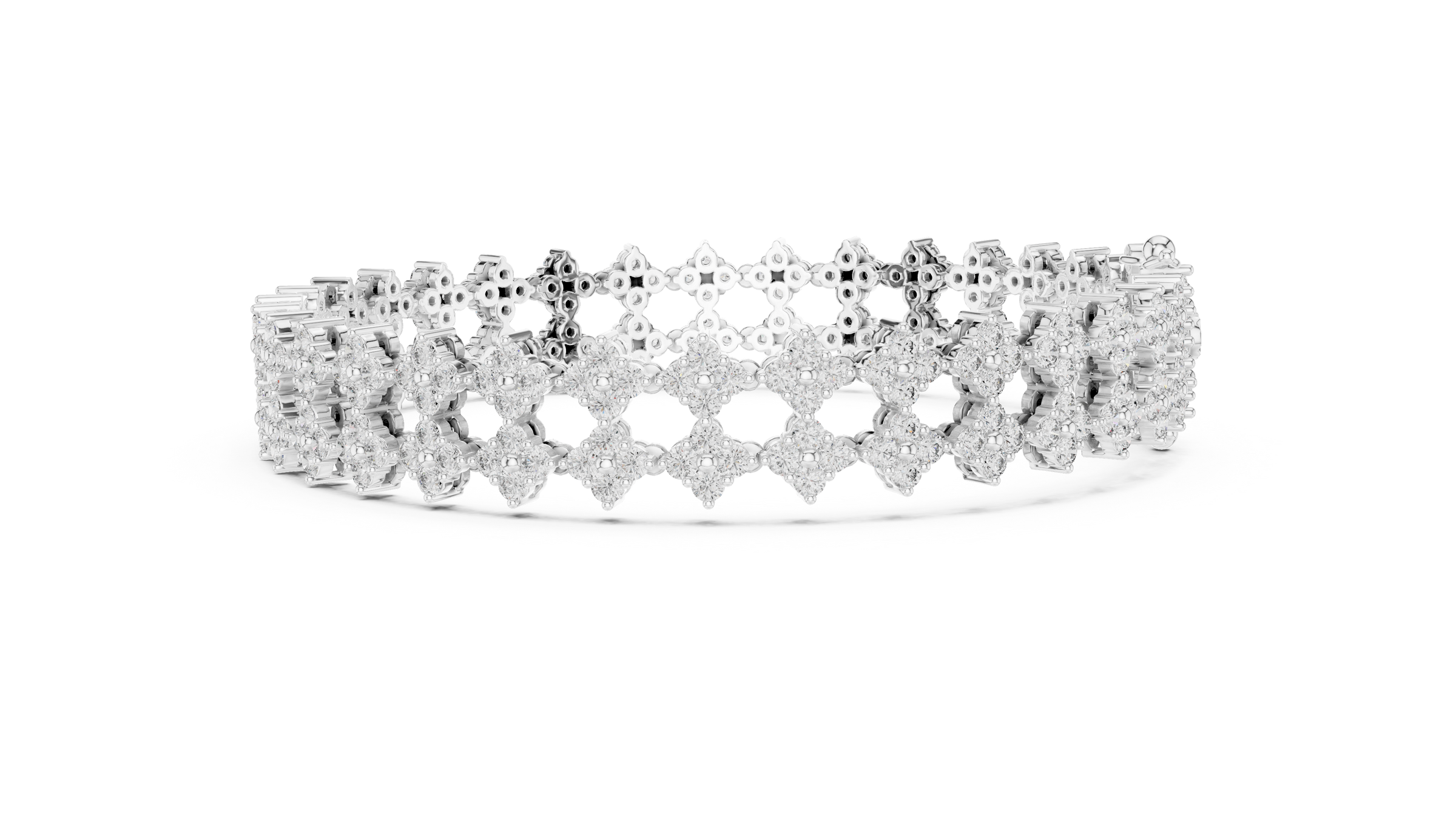 Floral Cluster Round Lab-Grown Diamond Tennis Bracelet in 18K Gold | Double Row Design | 5 Carat