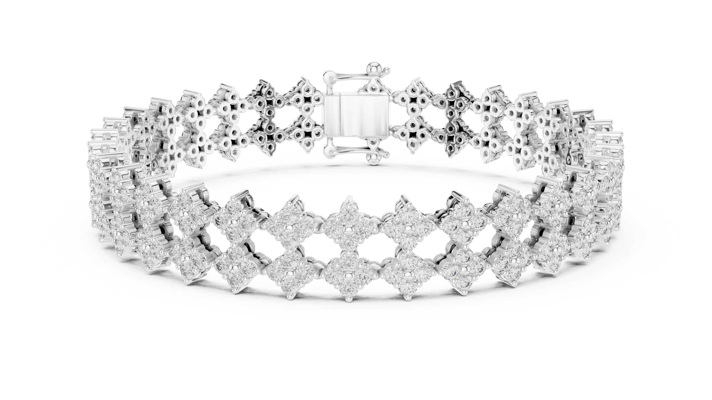 Floral Cluster Round Lab-Grown Diamond Tennis Bracelet in 18K Gold | Double Row Design | 5 Carat