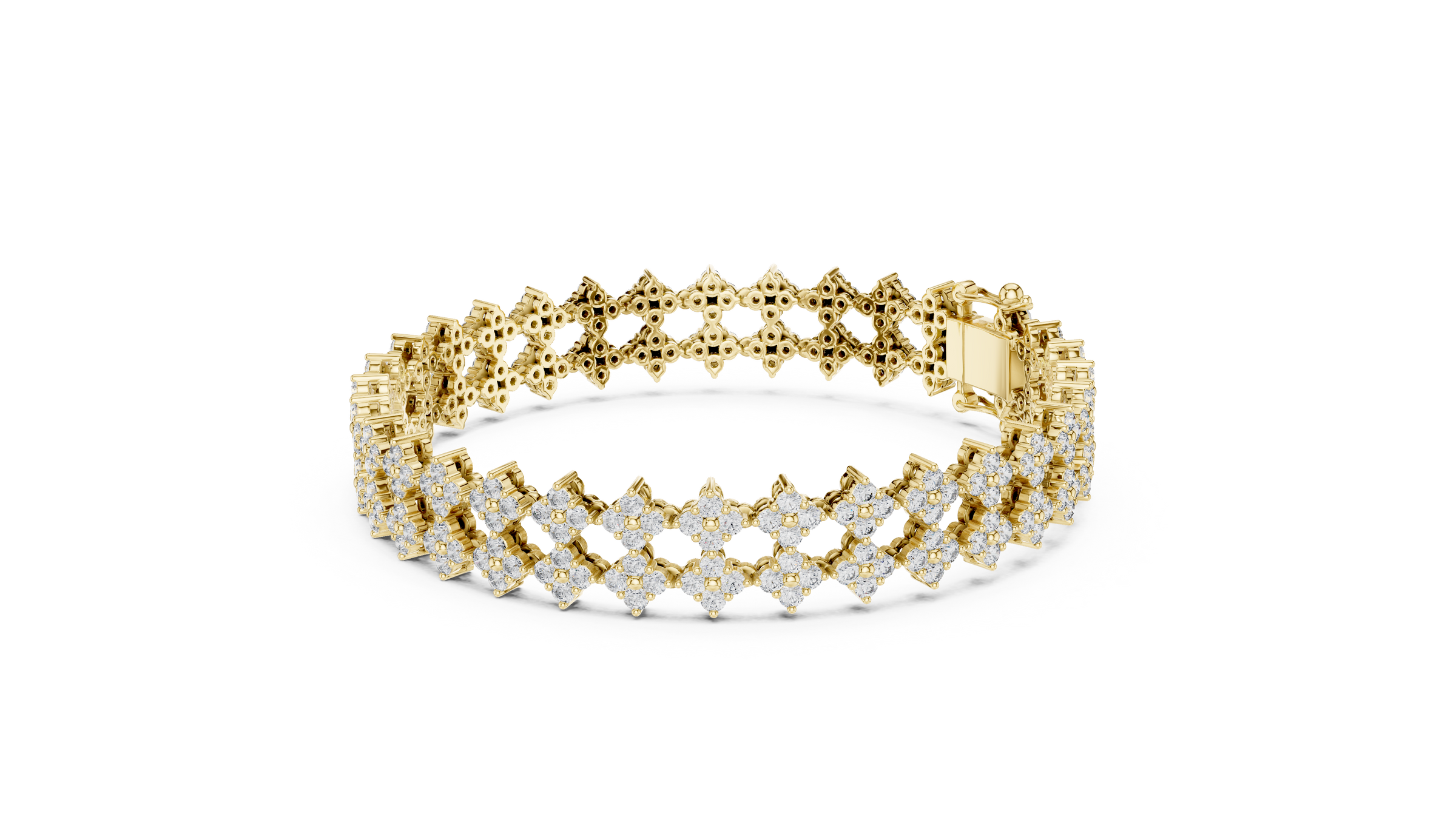 Floral Cluster Round Lab-Grown Diamond Tennis Bracelet in 18K Gold | Double Row Design | 5 Carat