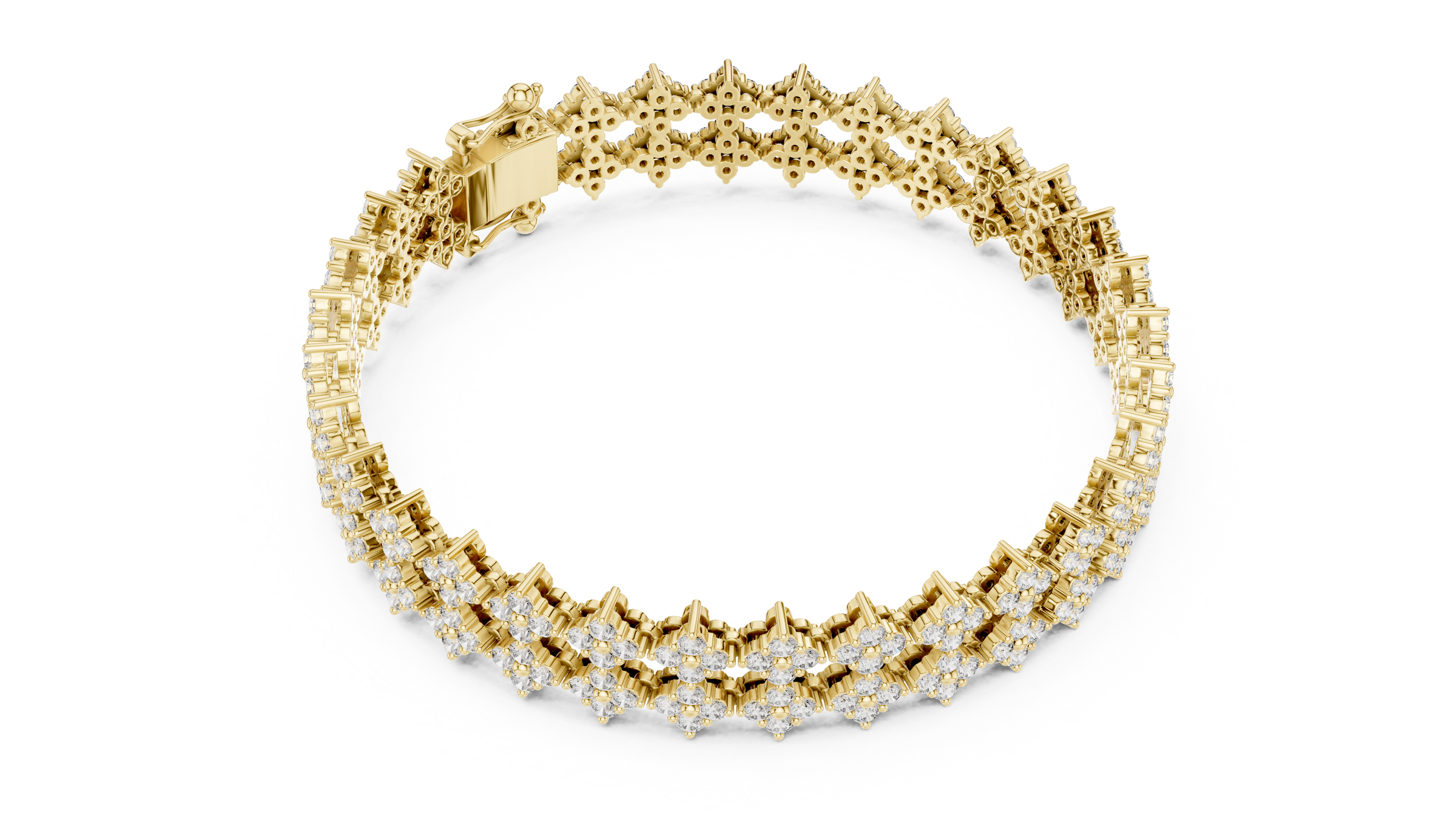 Floral Cluster Round Lab-Grown Diamond Tennis Bracelet in 18K Gold | Double Row Design | 5 Carat