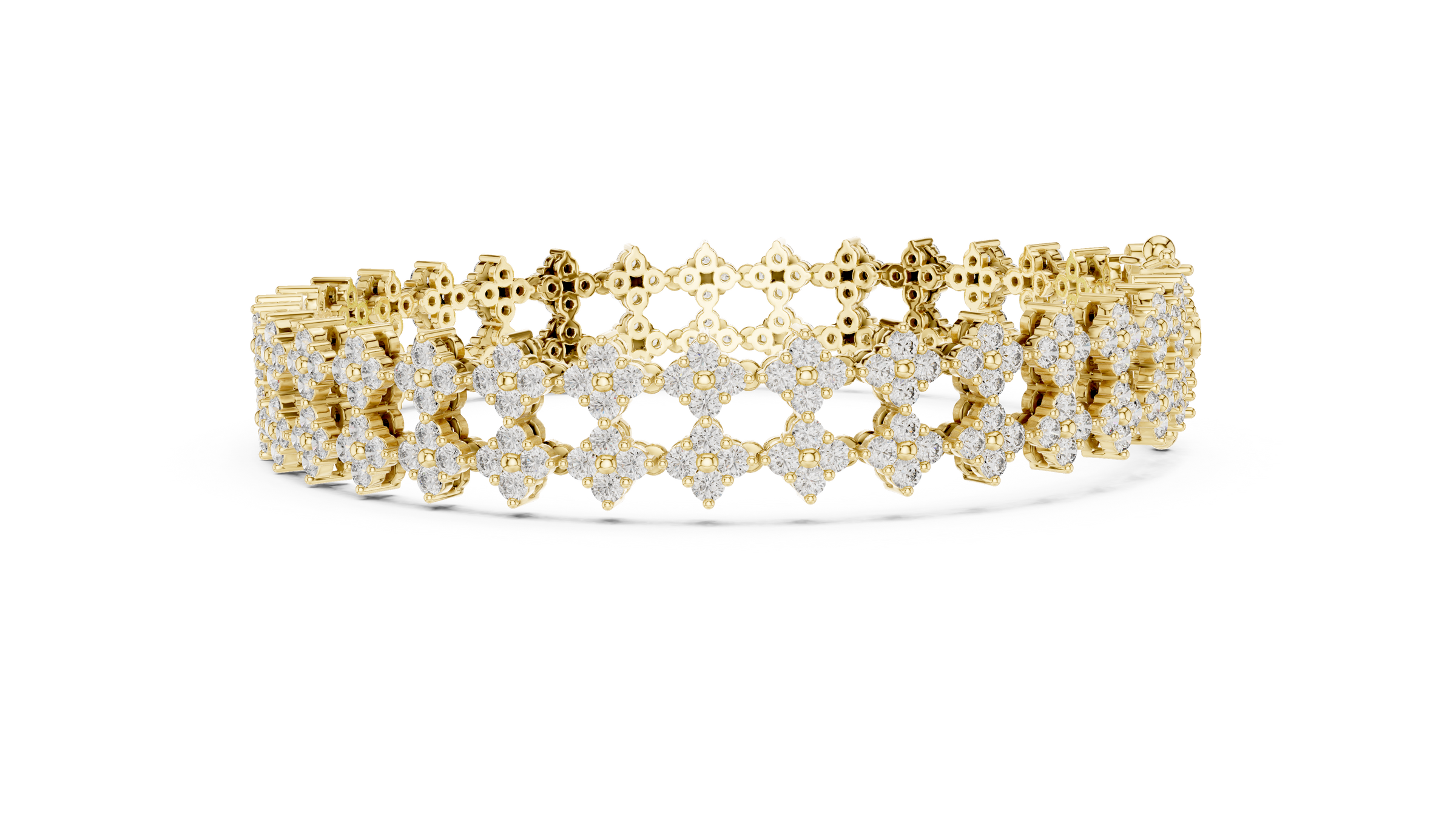 Floral Cluster Round Lab-Grown Diamond Tennis Bracelet in 18K Gold | Double Row Design | 5 Carat