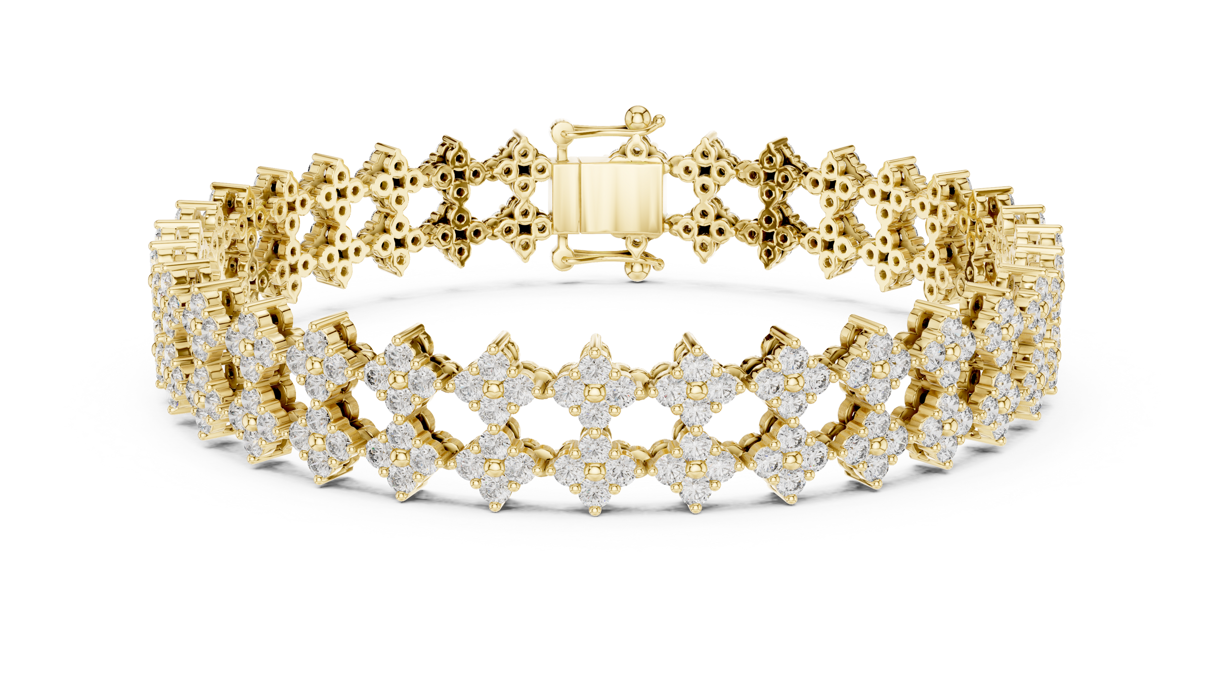 Floral Cluster Round Lab-Grown Diamond Tennis Bracelet in 18K Gold | Double Row Design | 5 Carat