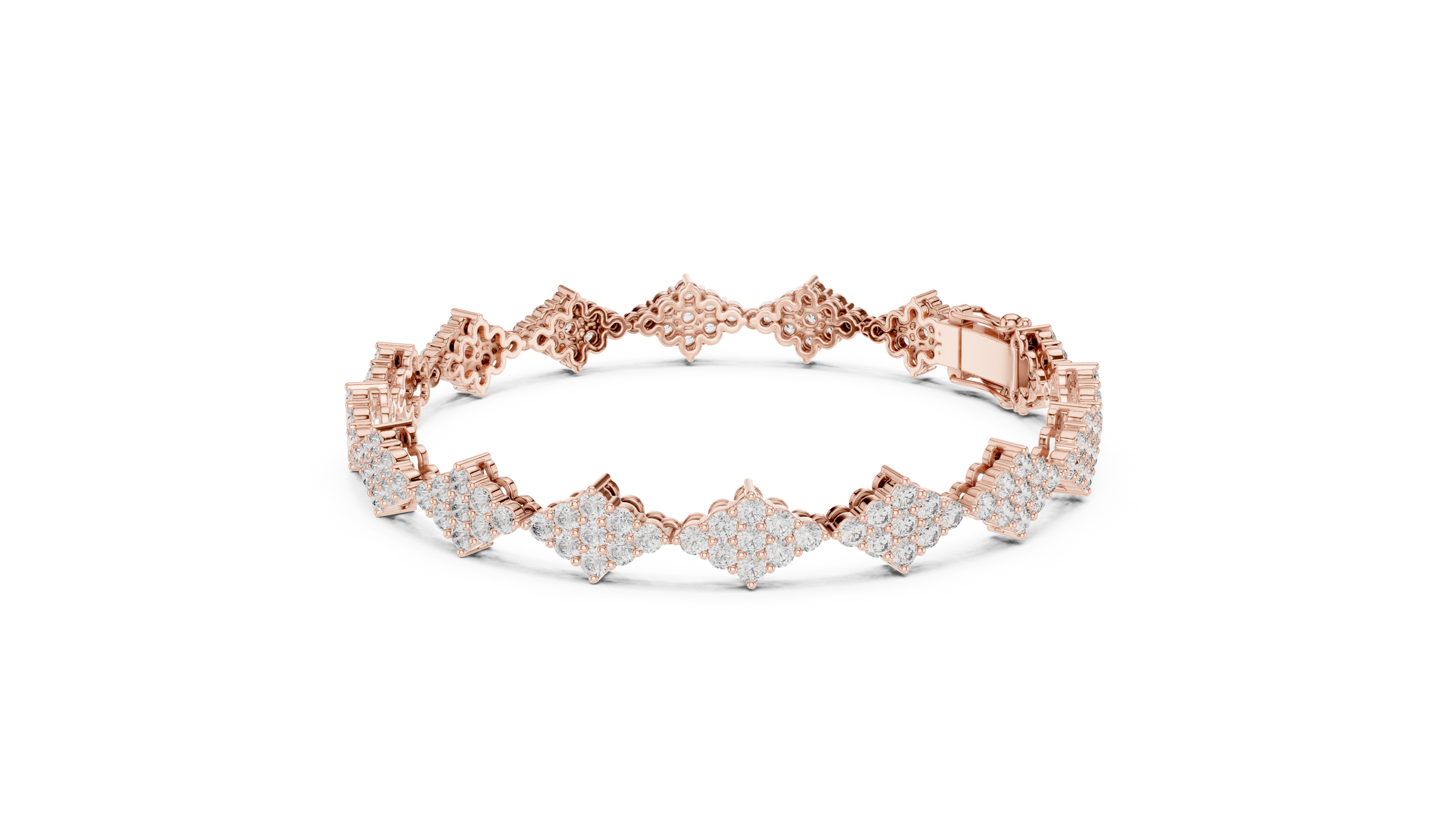Kite Shape Lab-Grown Diamond Tennis Bracelet in 18K Gold | Cluster Design | 5.5 Carat