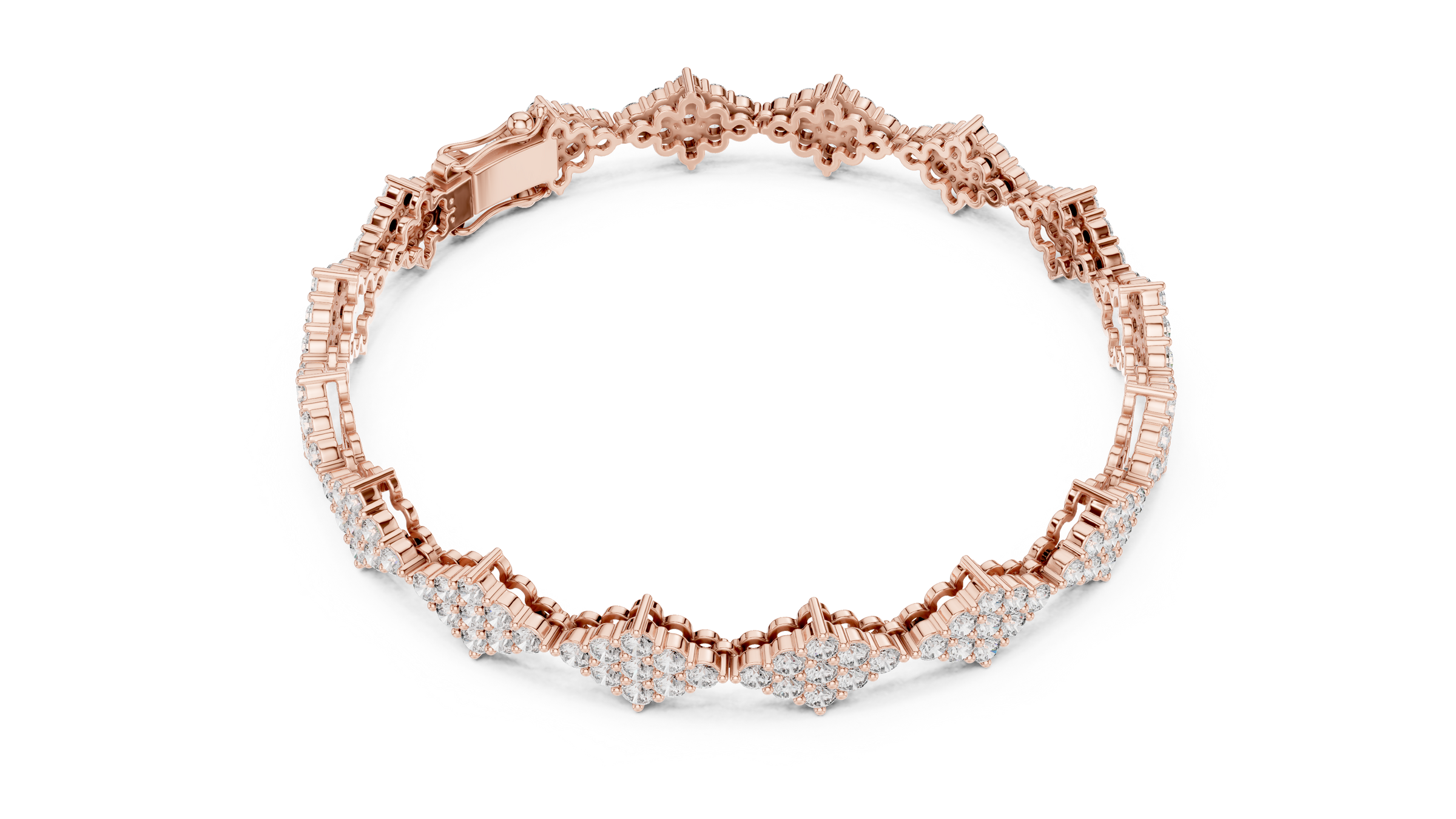 Kite Shape Lab-Grown Diamond Tennis Bracelet in 18K Gold | Cluster Design | 5.5 Carat