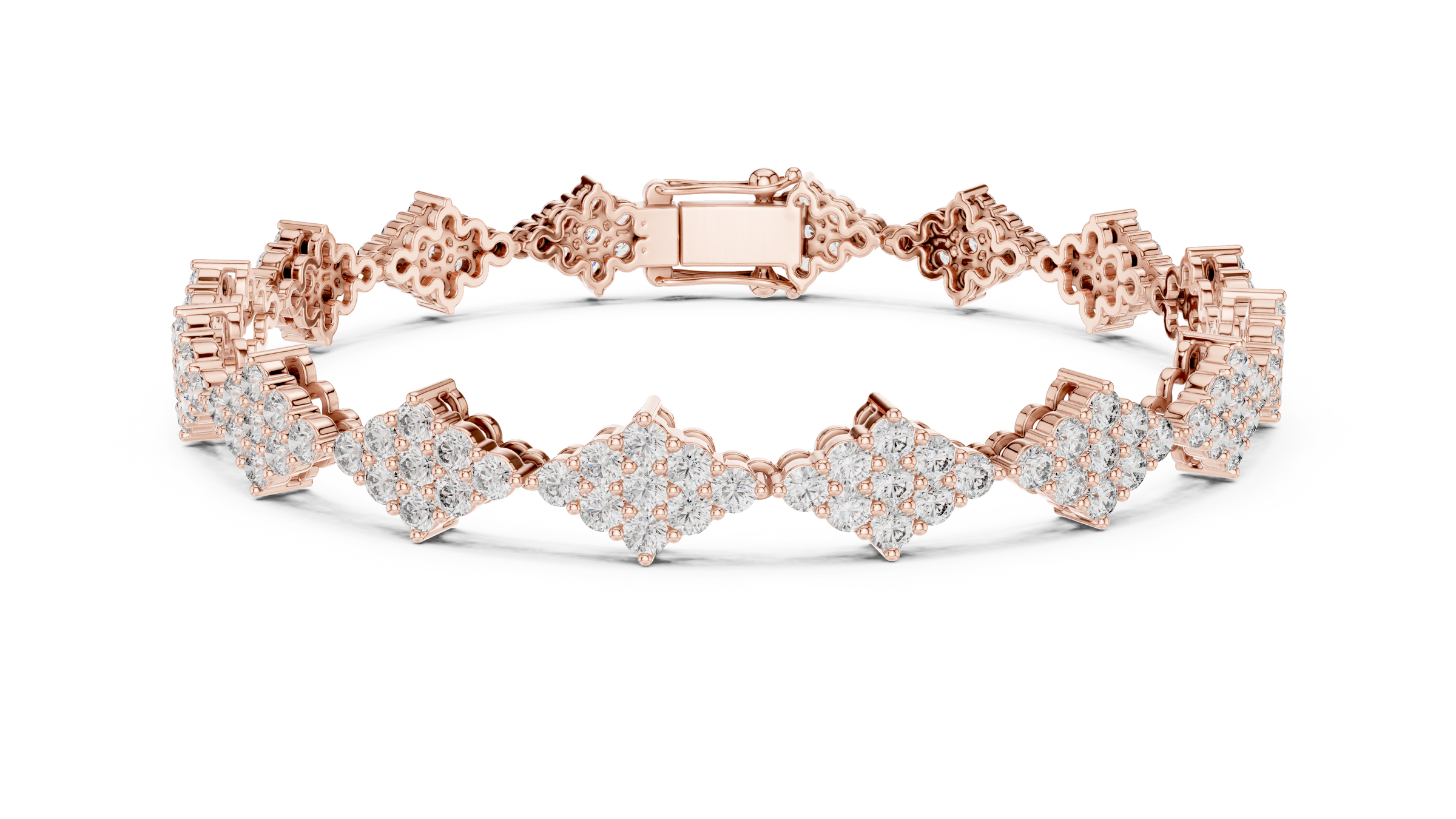Kite Shape Lab-Grown Diamond Tennis Bracelet in 18K Gold | Cluster Design | 5.5 Carat