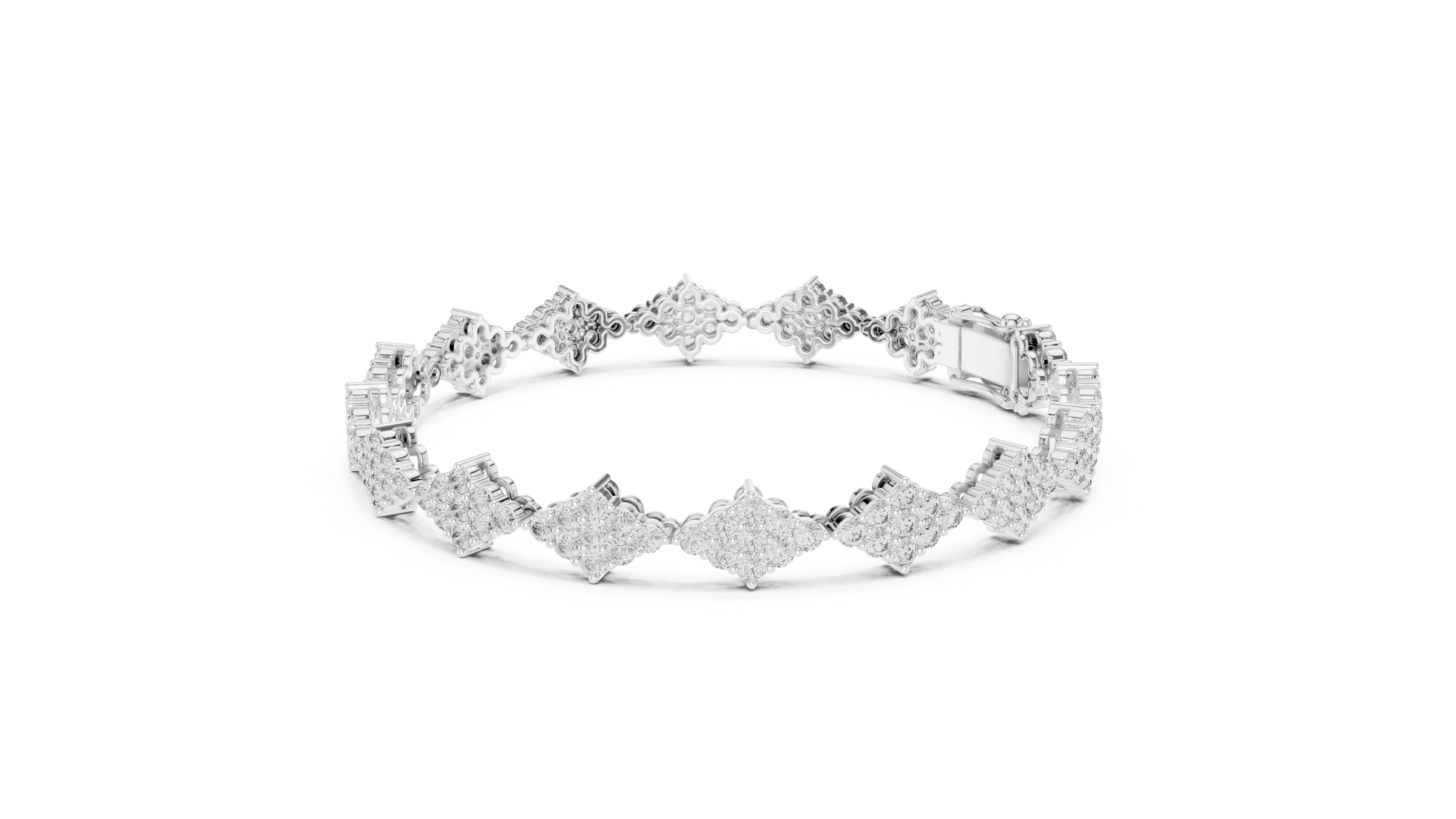Kite Shape Lab-Grown Diamond Tennis Bracelet in 18K Gold | Cluster Design | 5.5 Carat