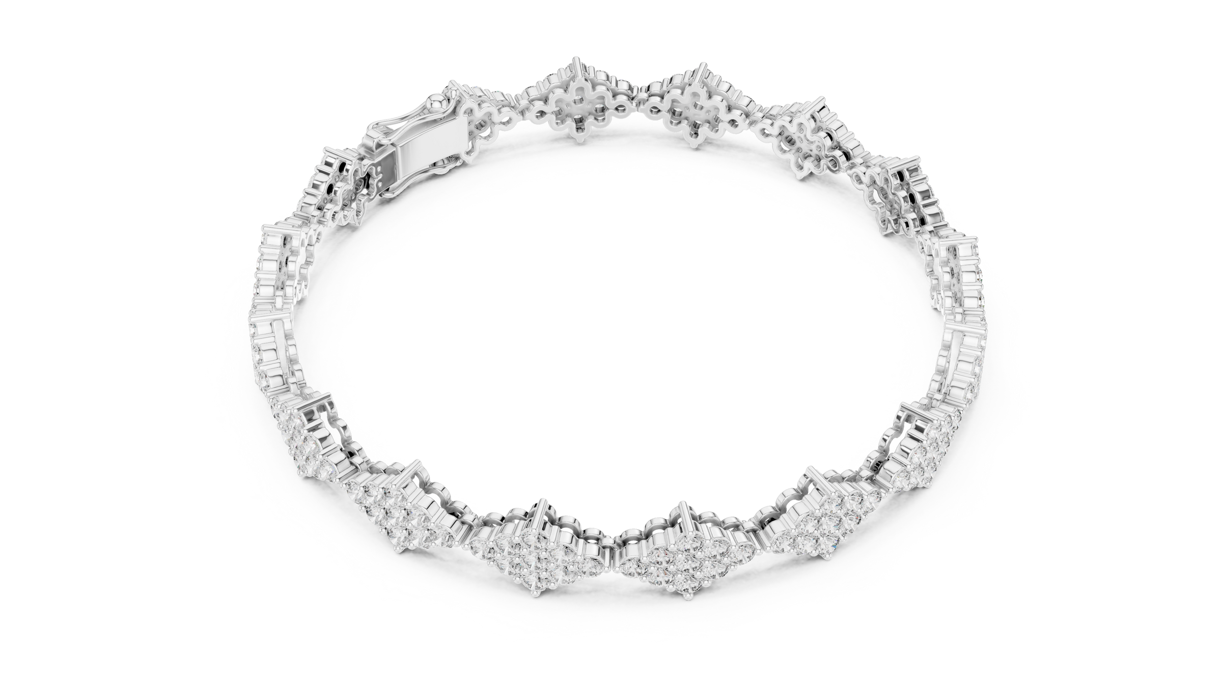 Kite Shape Lab-Grown Diamond Tennis Bracelet in 18K Gold | Cluster Design | 5.5 Carat