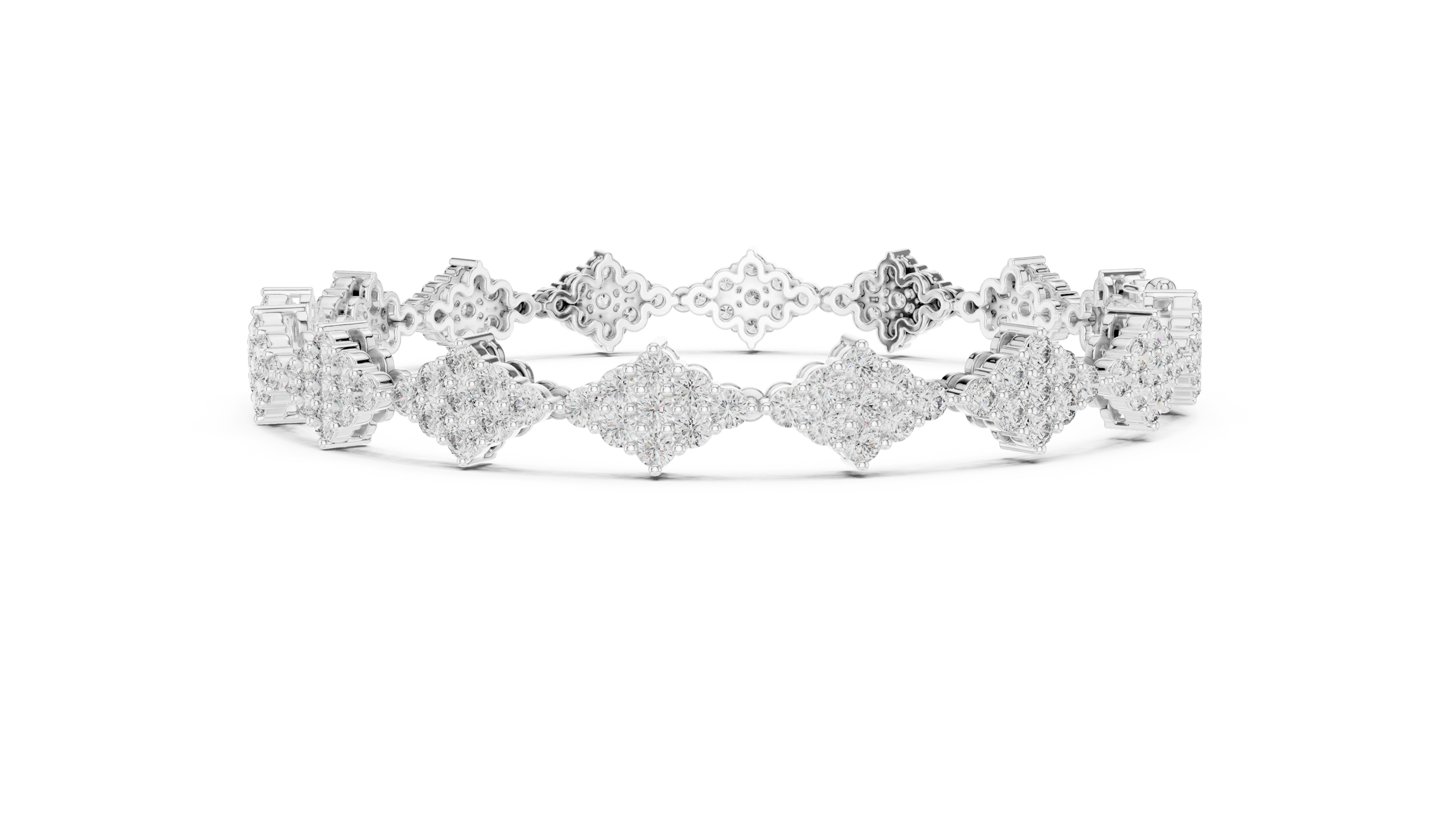 Kite Shape Lab-Grown Diamond Tennis Bracelet in 18K Gold | Cluster Design | 5.5 Carat