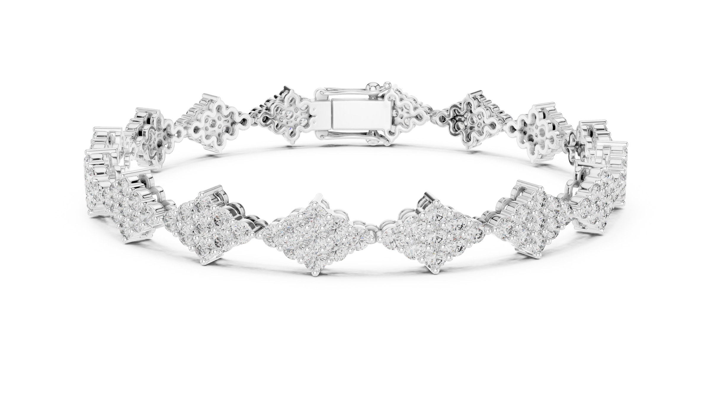 Kite Shape Lab-Grown Diamond Tennis Bracelet in 18K Gold | Cluster Design | 5.5 Carat