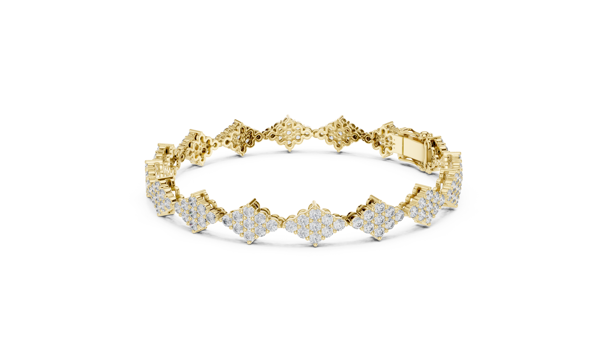 Kite Shape Lab-Grown Diamond Tennis Bracelet in 18K Gold | Cluster Design | 5.5 Carat