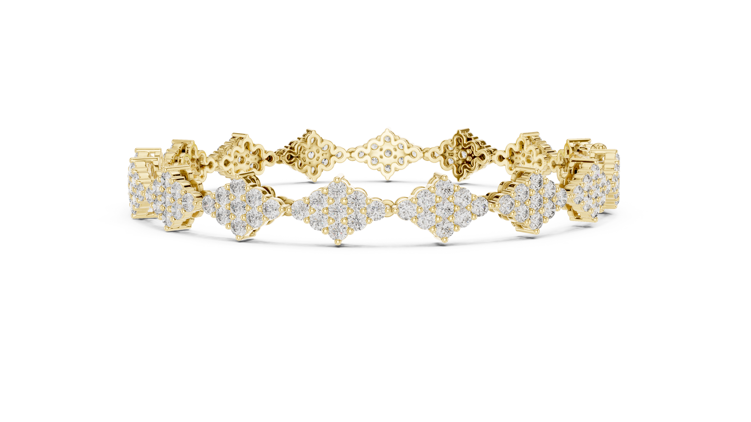 Kite Shape Lab-Grown Diamond Tennis Bracelet in 18K Gold | Cluster Design | 5.5 Carat