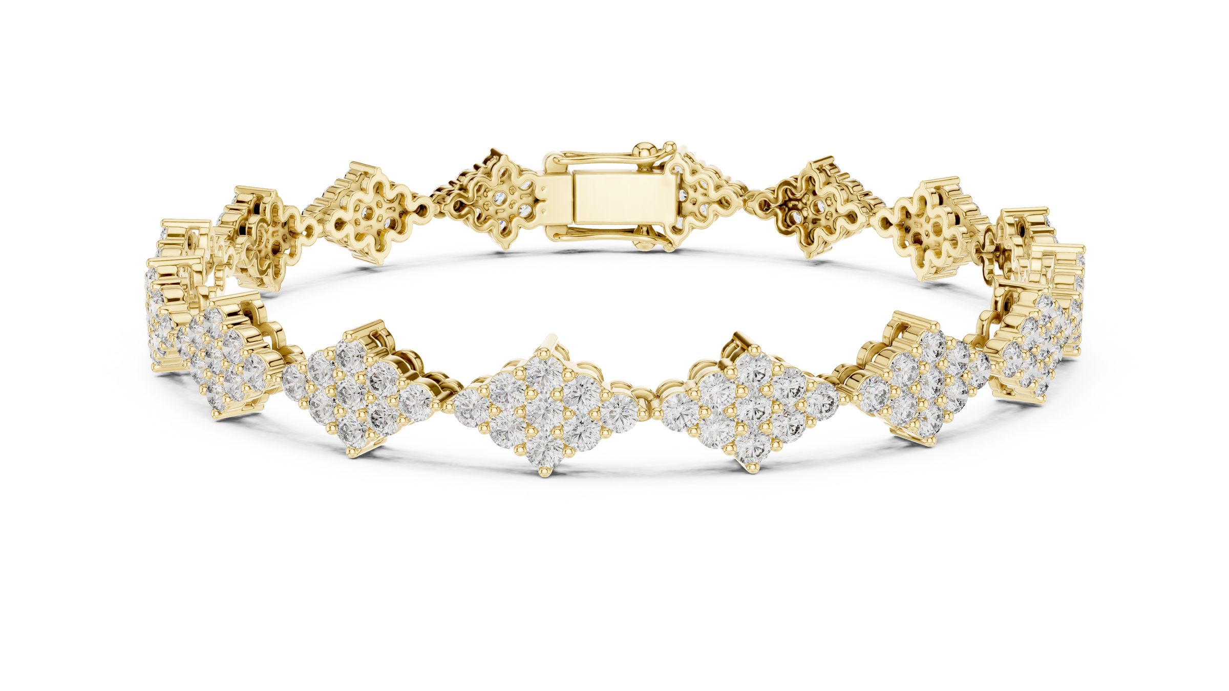 Kite Shape Lab-Grown Diamond Tennis Bracelet in 18K Gold | Cluster Design | 5.5 Carat