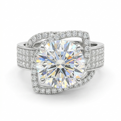 3 Carat Round Lab-Grown Diamond Halo Ring in 18K Gold | Scalloped Halo Diamond Ring - Eye Shape