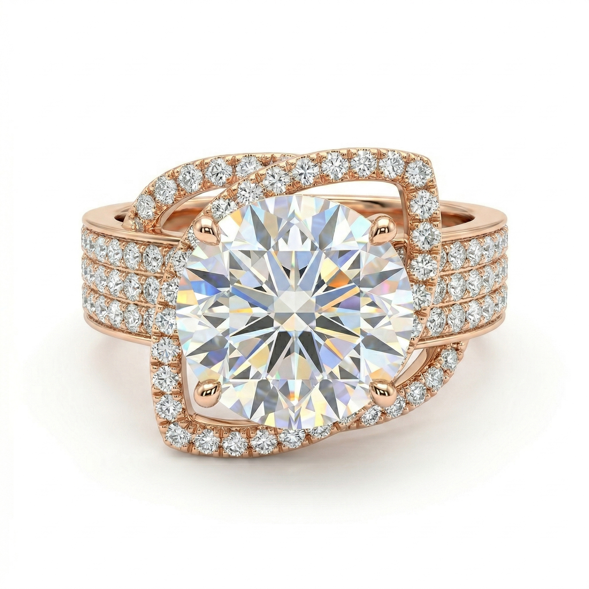 3 Carat Round Lab-Grown Diamond Halo Ring in 18K Gold | Scalloped Halo Diamond Ring - Eye Shape