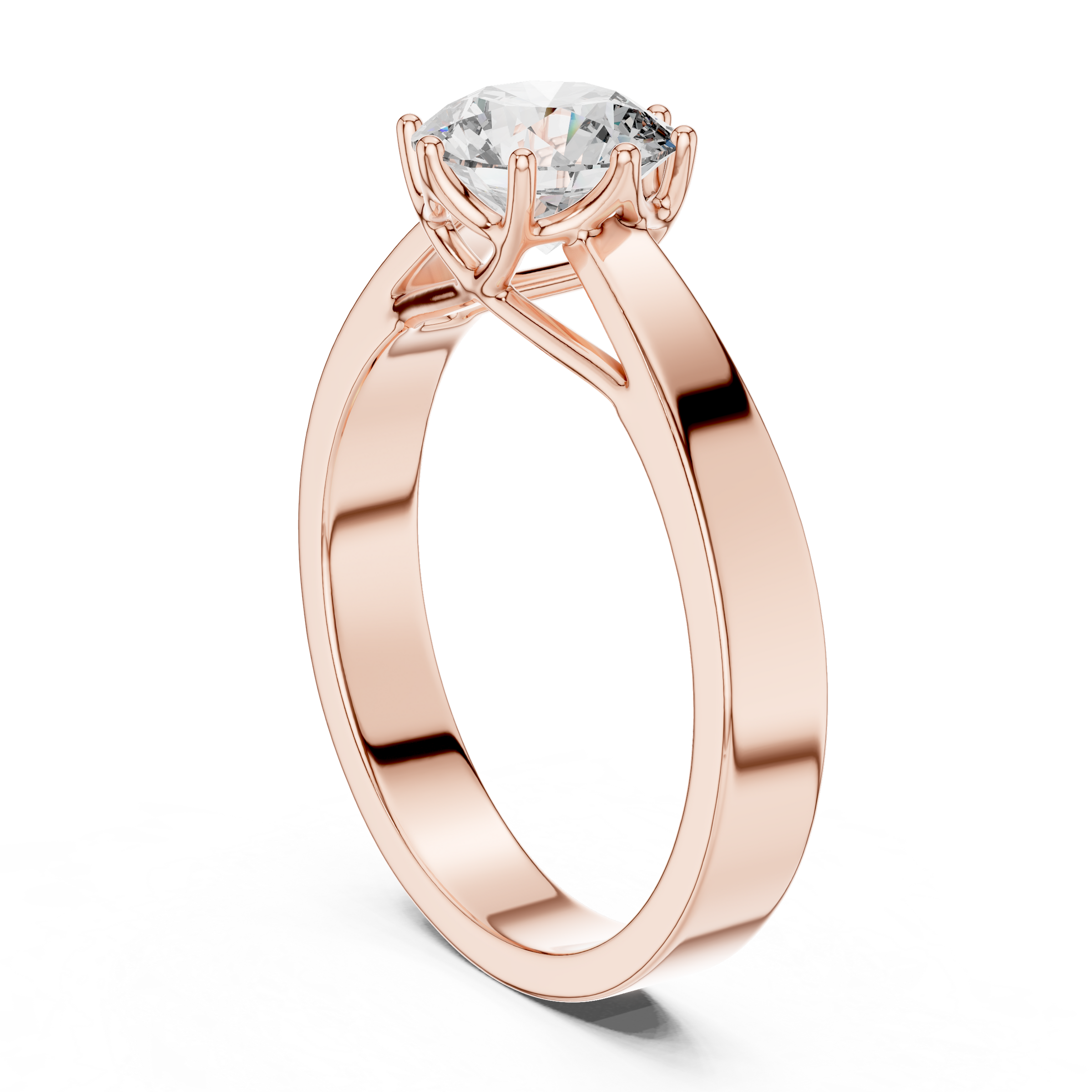 1–3 Carat Round Lab-Grown Diamond Solitaire Engagement Ring – Eight-Prong Setting, Plain Band in 18K Gold