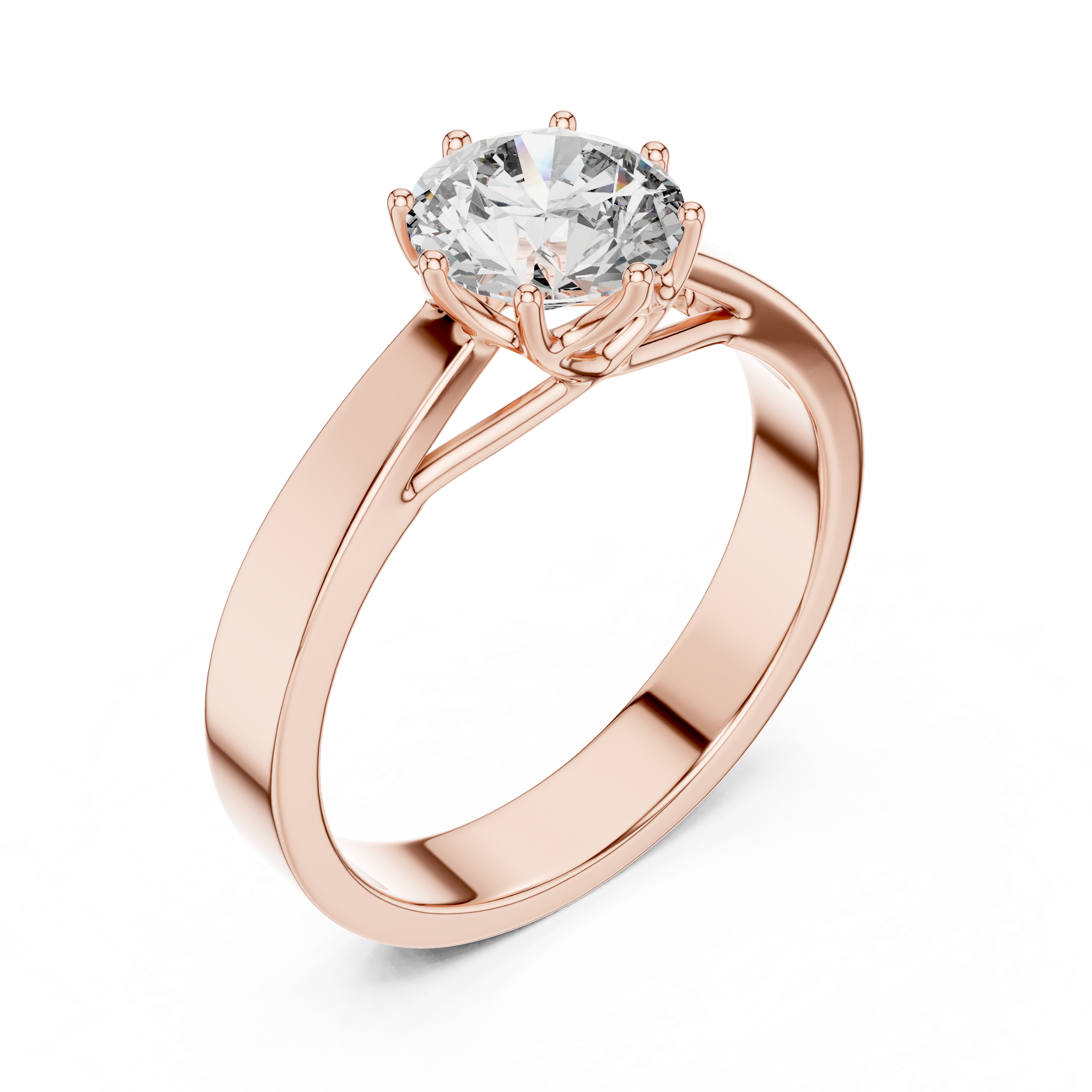 1–3 Carat Round Lab-Grown Diamond Solitaire Engagement Ring – Eight-Prong Setting, Plain Band in 18K Gold