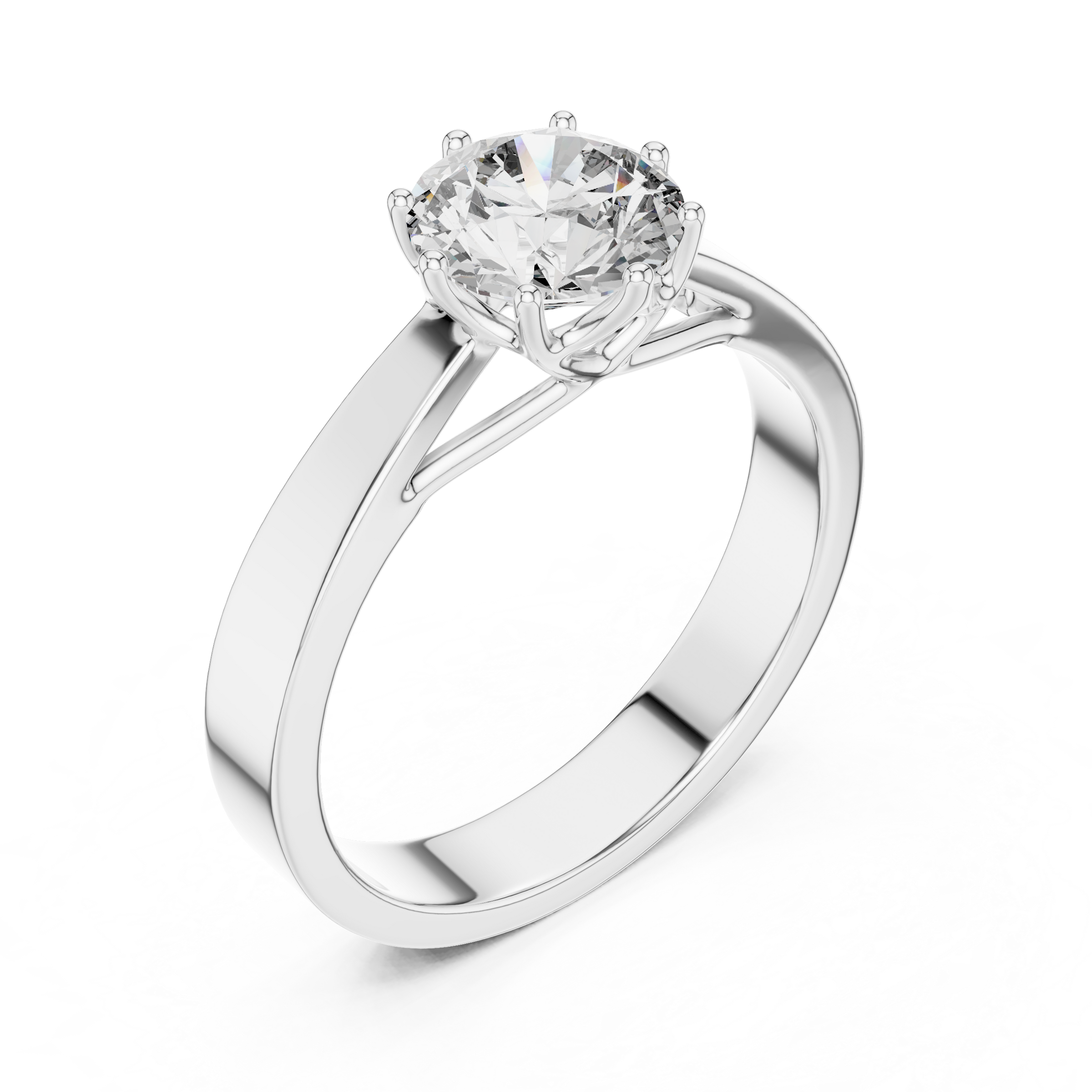 1–3 Carat Round Lab-Grown Diamond Solitaire Engagement Ring – Eight-Prong Setting, Plain Band in 18K Gold